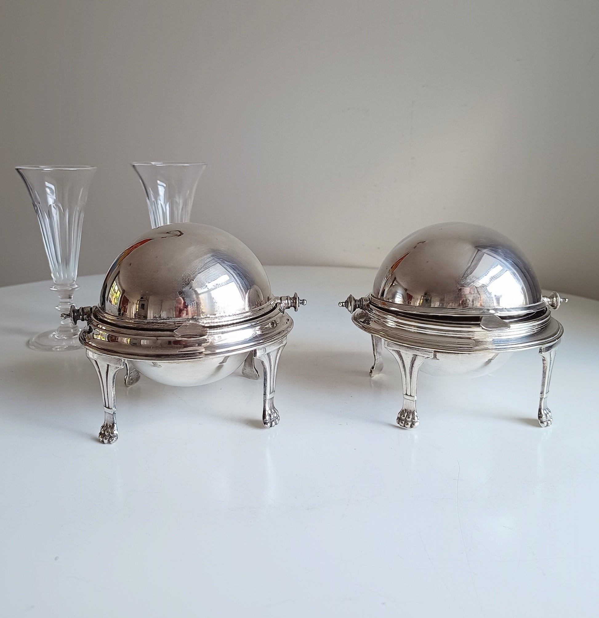 Vintage Rollover Dome Butter Dish Caviar Server, lion feet