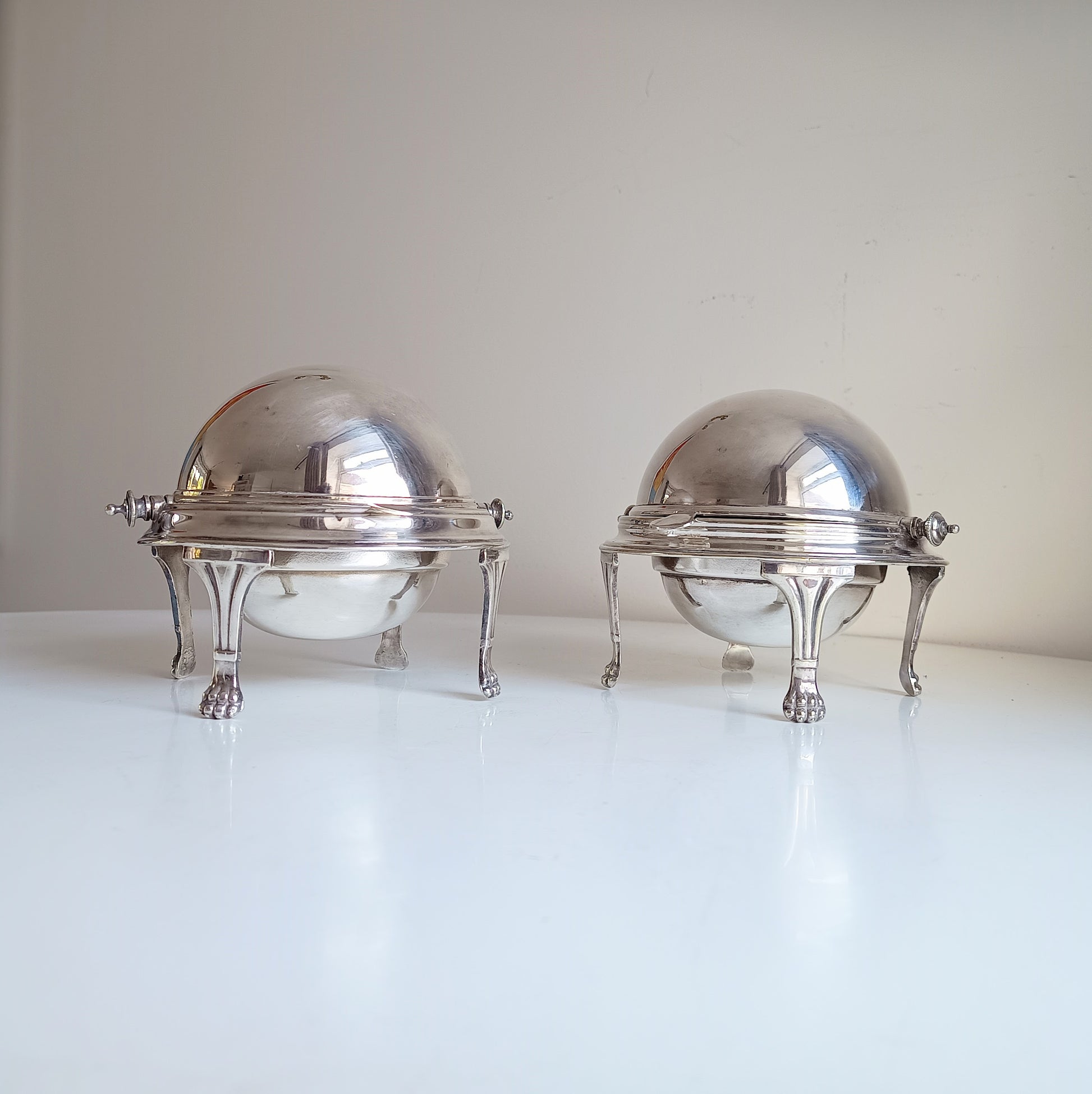 Vintage Rollover Dome Butter Dish Caviar Server, lion feet