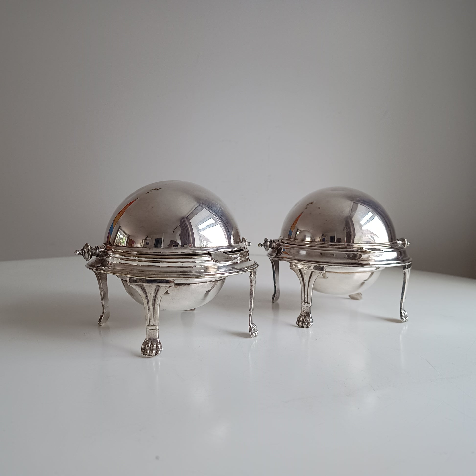 Vintage Rollover Dome Butter Dish Caviar Server, lion feet