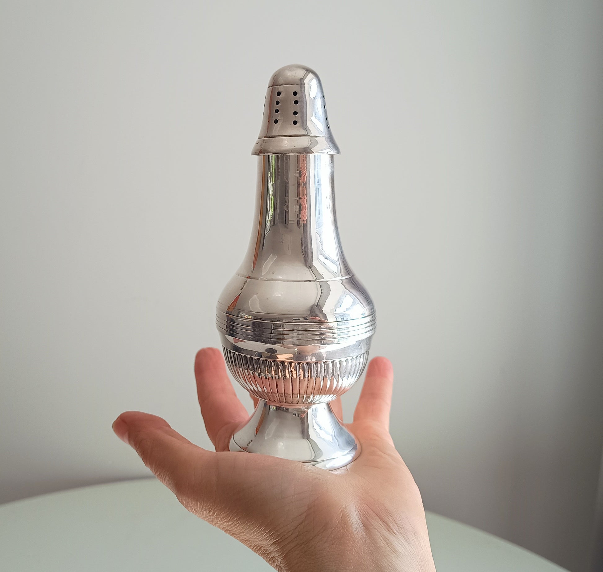 Large English Silver Plate Georgian Revival Muffineer, Neo-Classical Style, c 1900