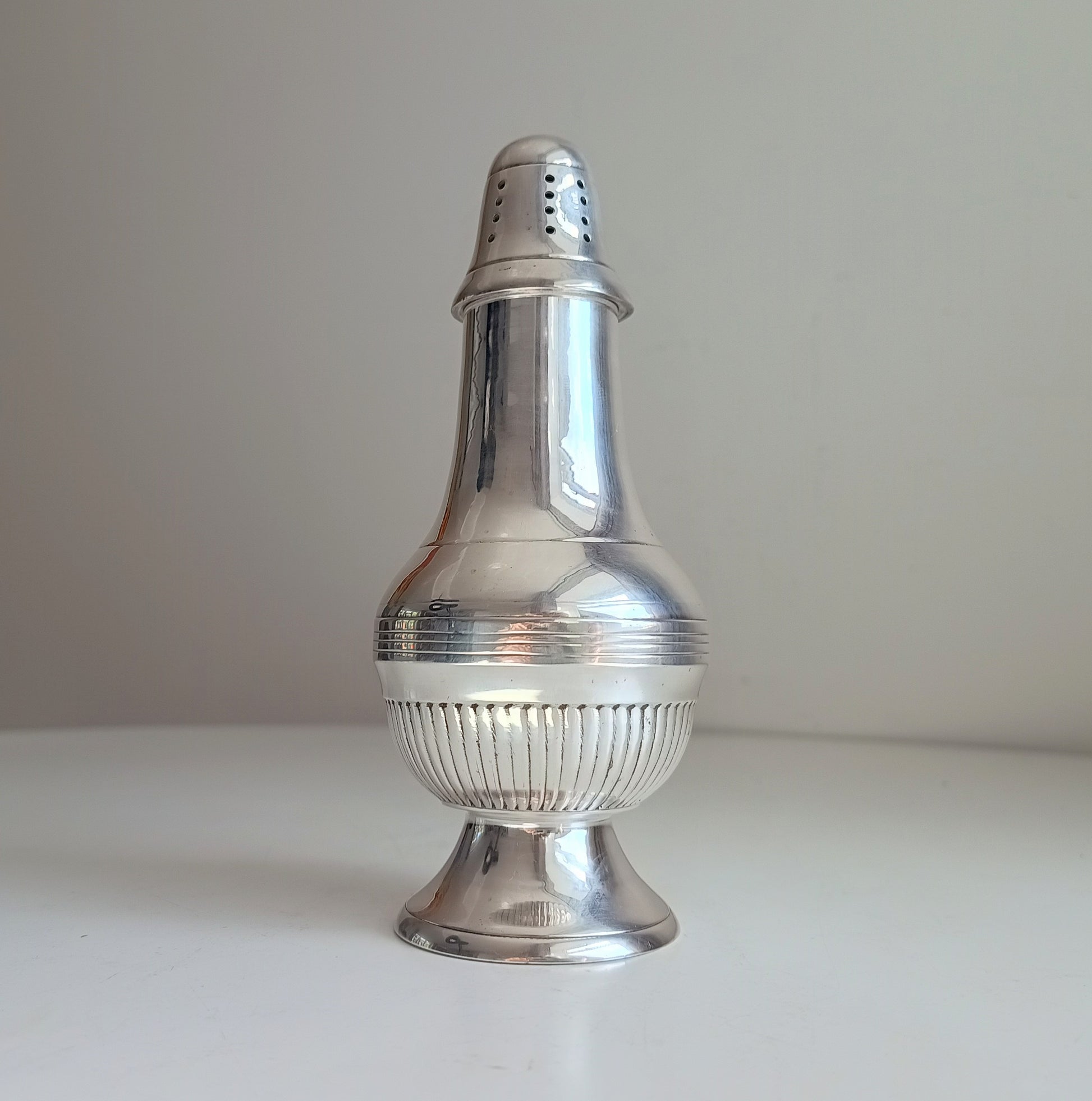 Large English Silver Plate Georgian Revival Muffineer, Neo-Classical Style, c 1900