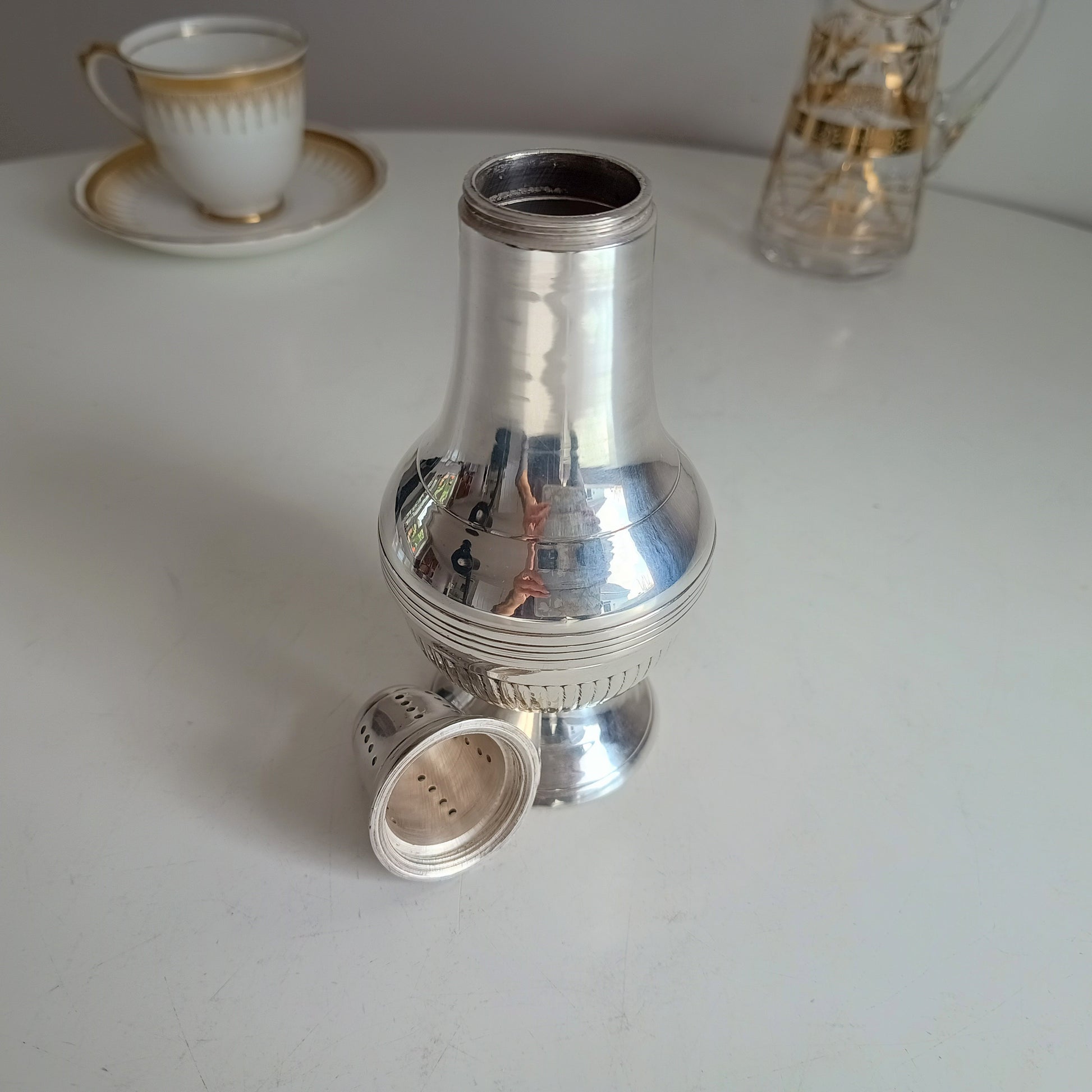 Large English Silver Plate Georgian Revival Muffineer, Neo-Classical Style, c 1900