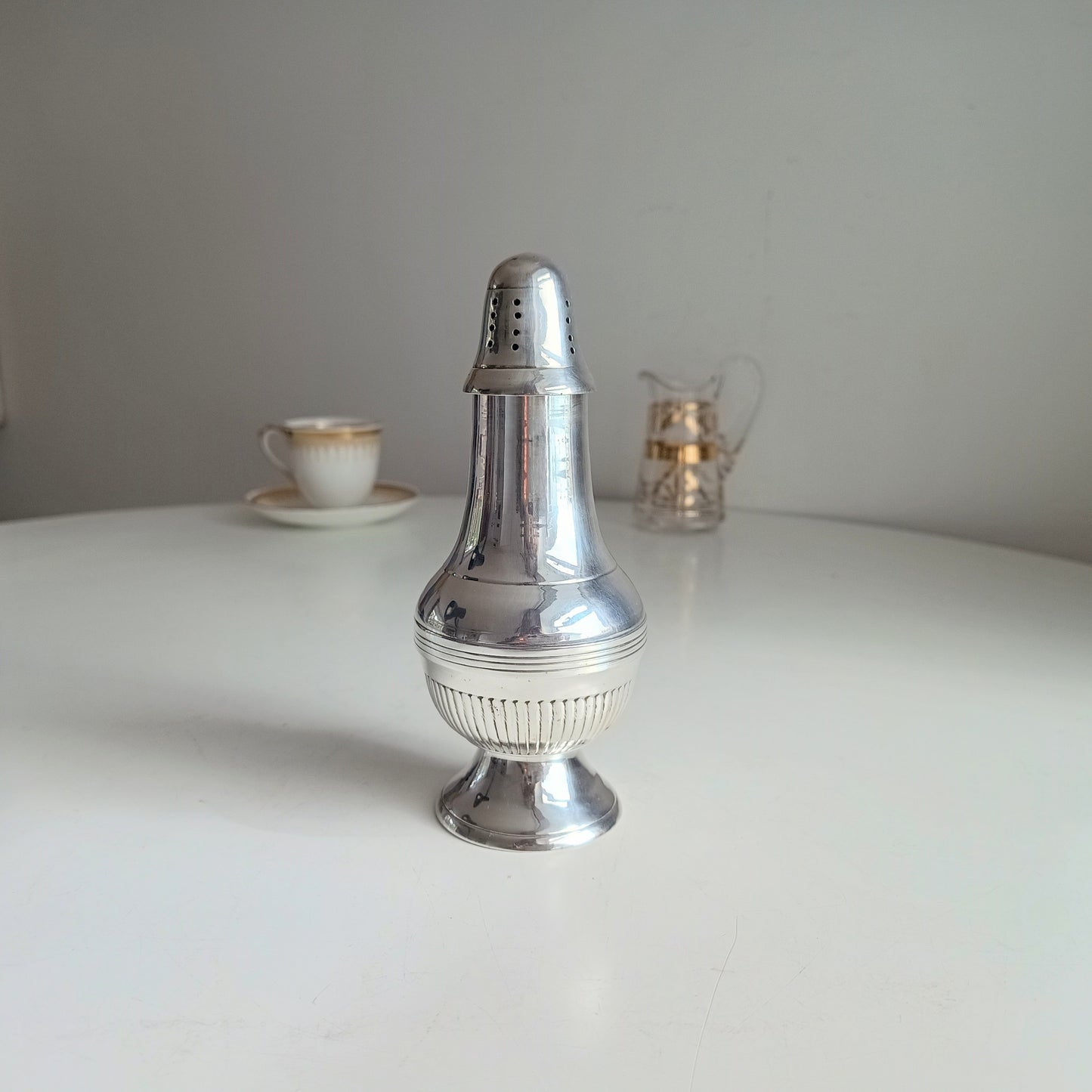 Large English Silver Plate Georgian Revival Muffineer, Neo-Classical Style, c 1900