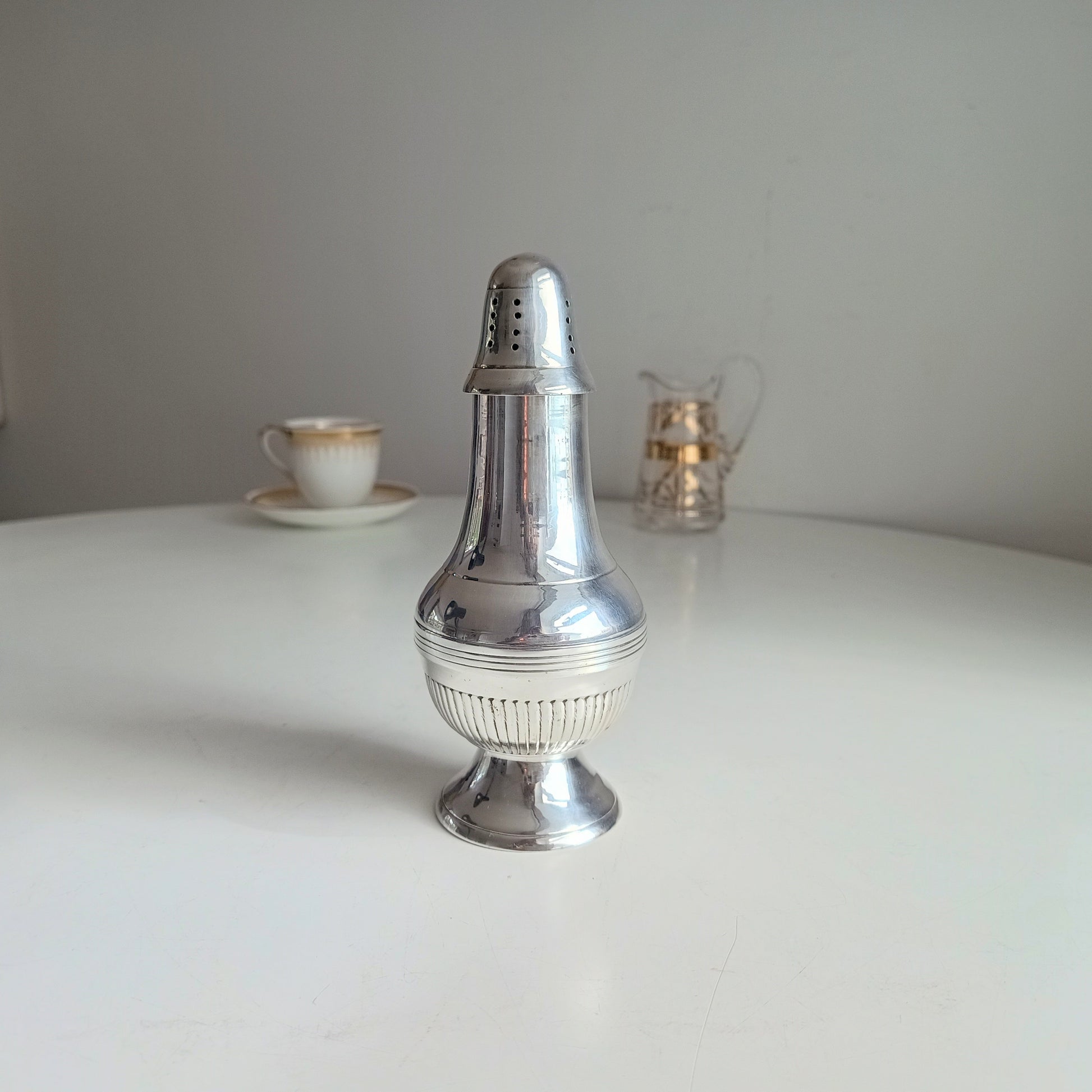 Large English Silver Plate Georgian Revival Muffineer, Neo-Classical Style, c 1900