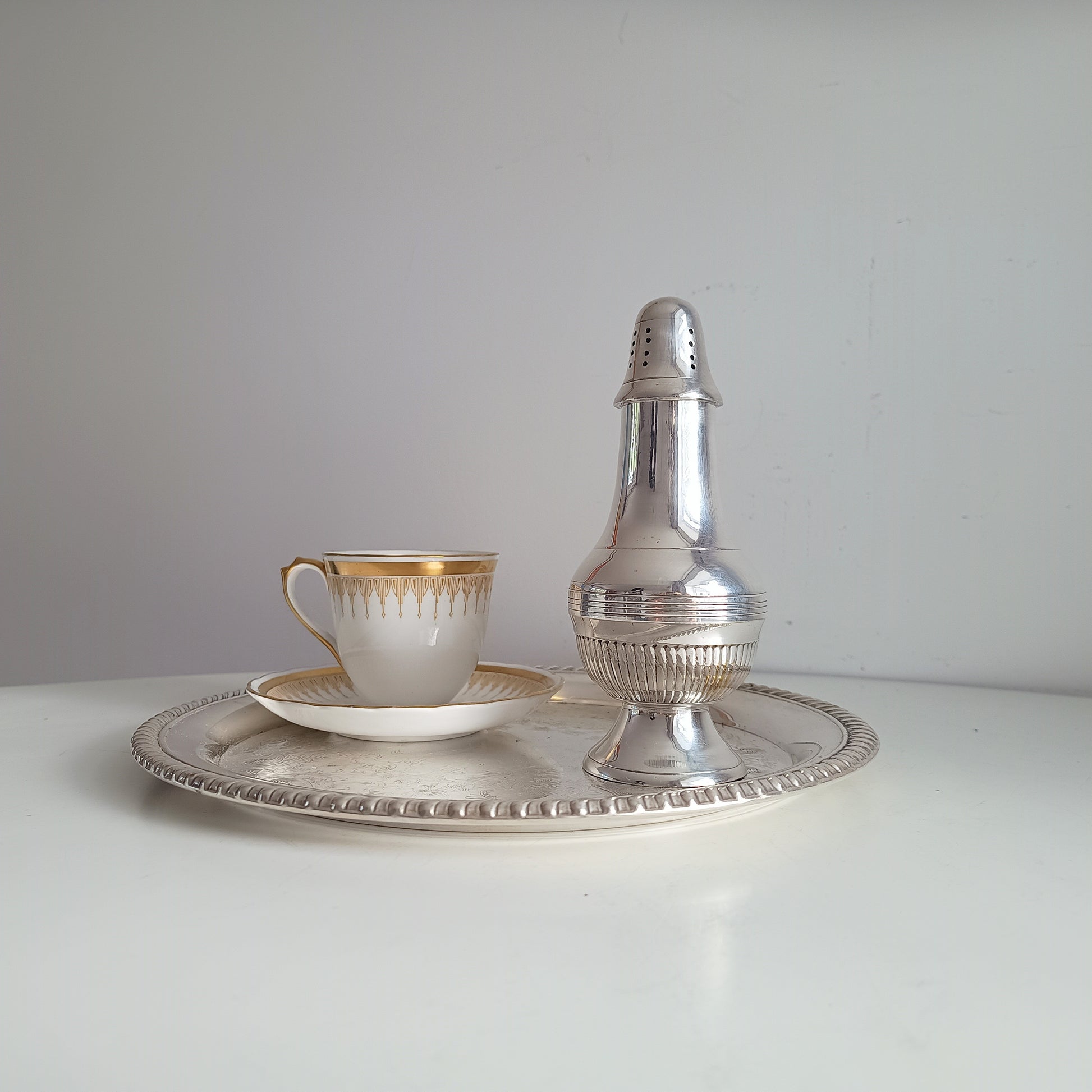 Large English Silver Plate Georgian Revival Muffineer, Neo-Classical Style, c 1900