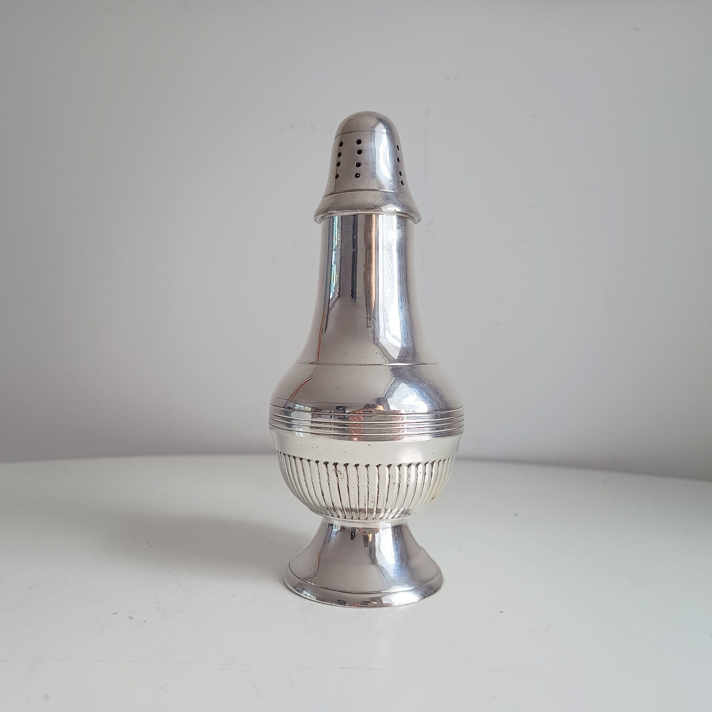 Large English Silver Plate Georgian Revival Muffineer, Neo-Classical Style, c 1900