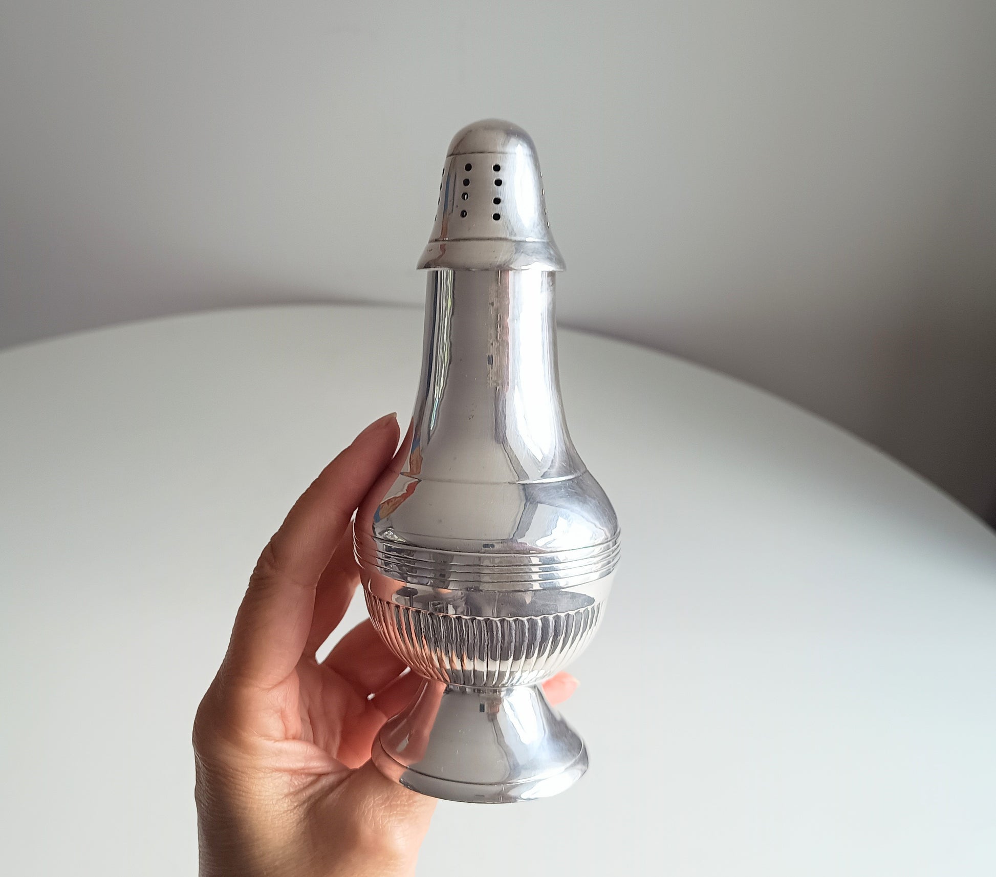 Large English Silver Plate Georgian Revival Muffineer, Neo-Classical Style, c 1900