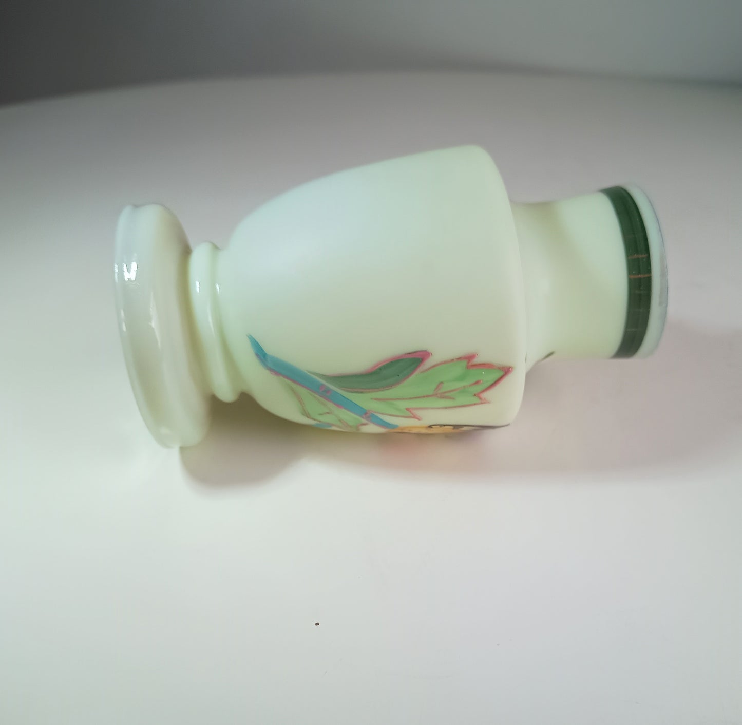Vintage Uranium Opaline Glass Cabinet Vase: Aesthetic Movement Japonisme Enamel
