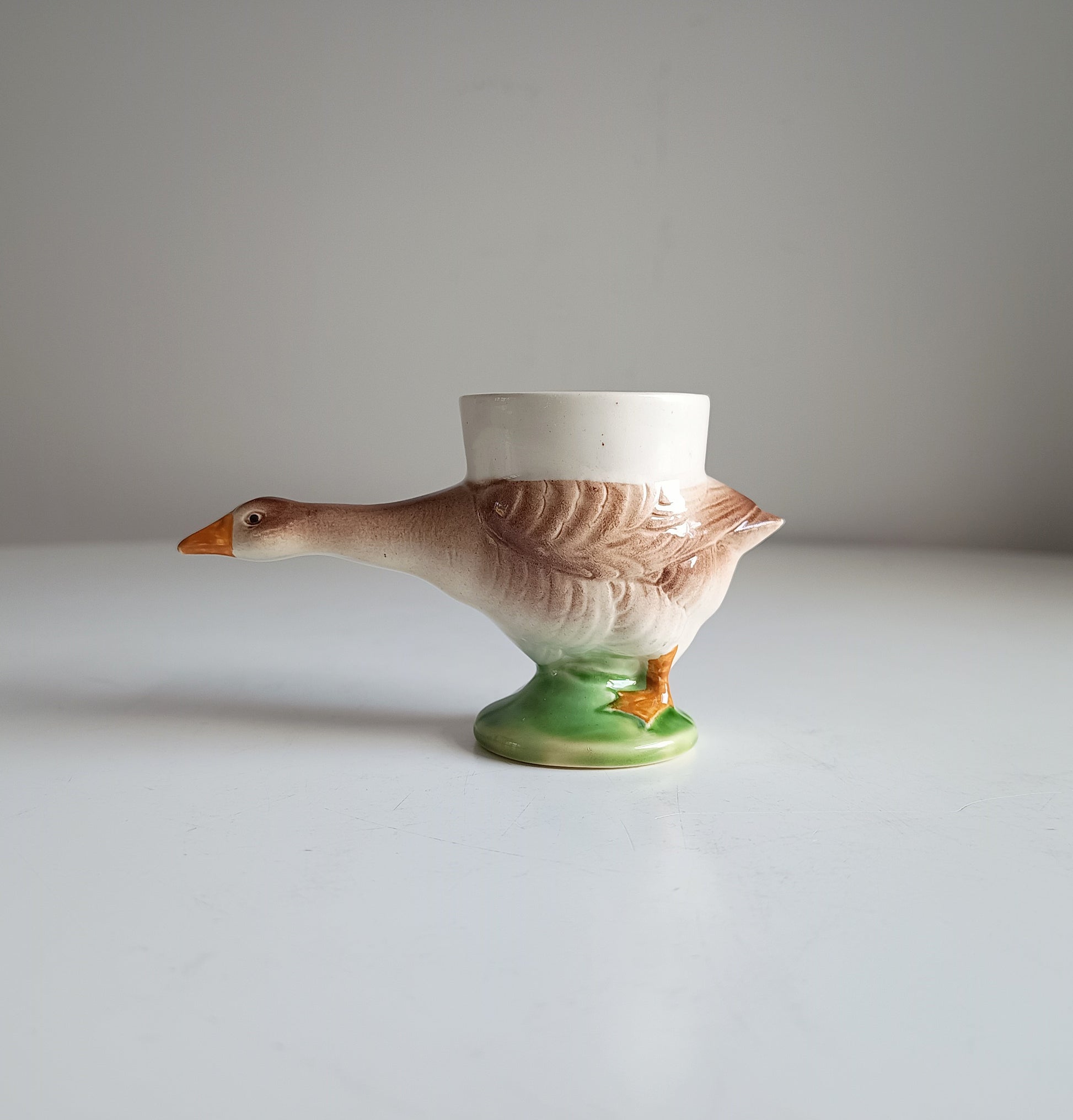 Vintage Sarreguemines Zoomorphic Majolica Egg: Cup Figural Goose