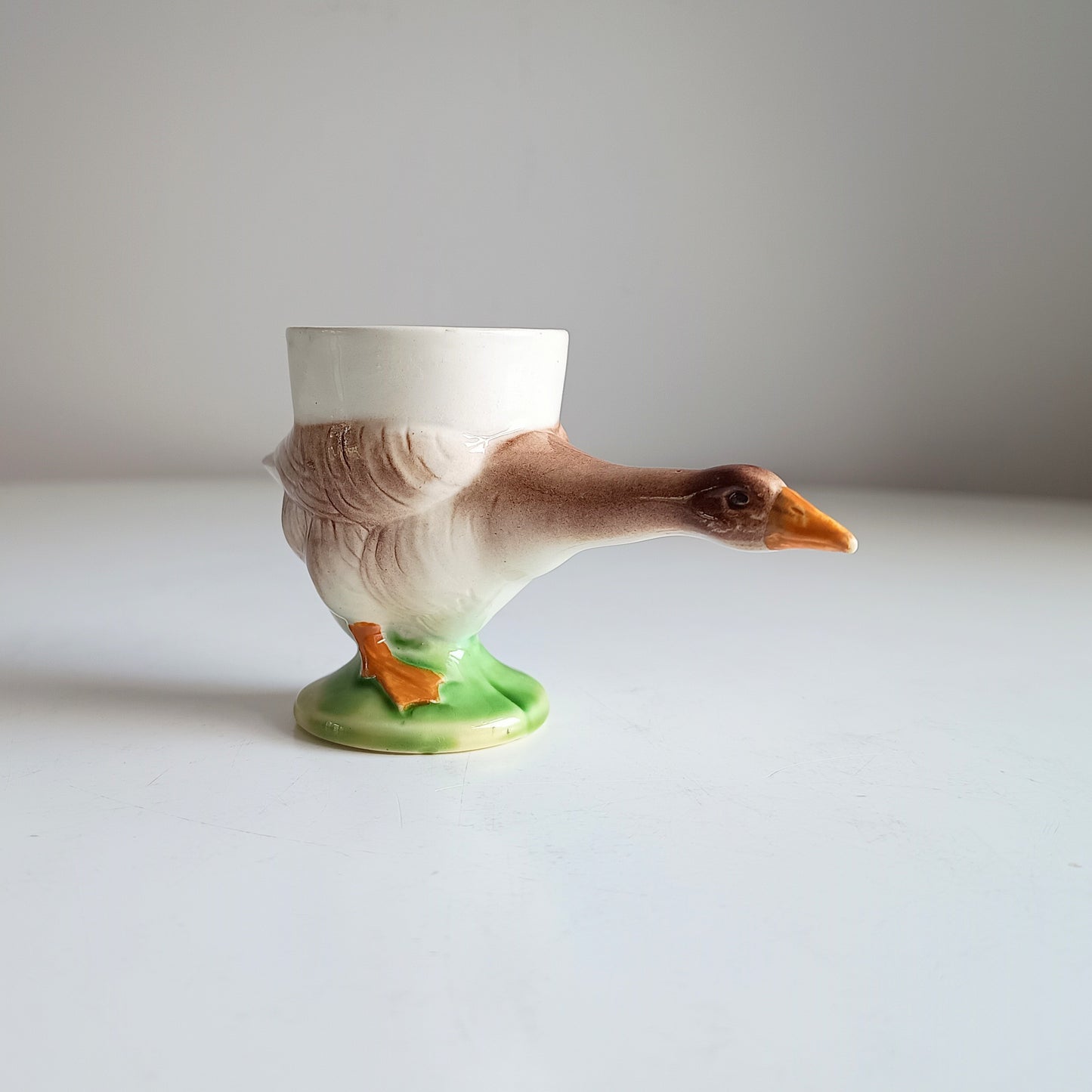 Vintage Sarreguemines Zoomorphic Majolica Egg: Cup Figural Goose
