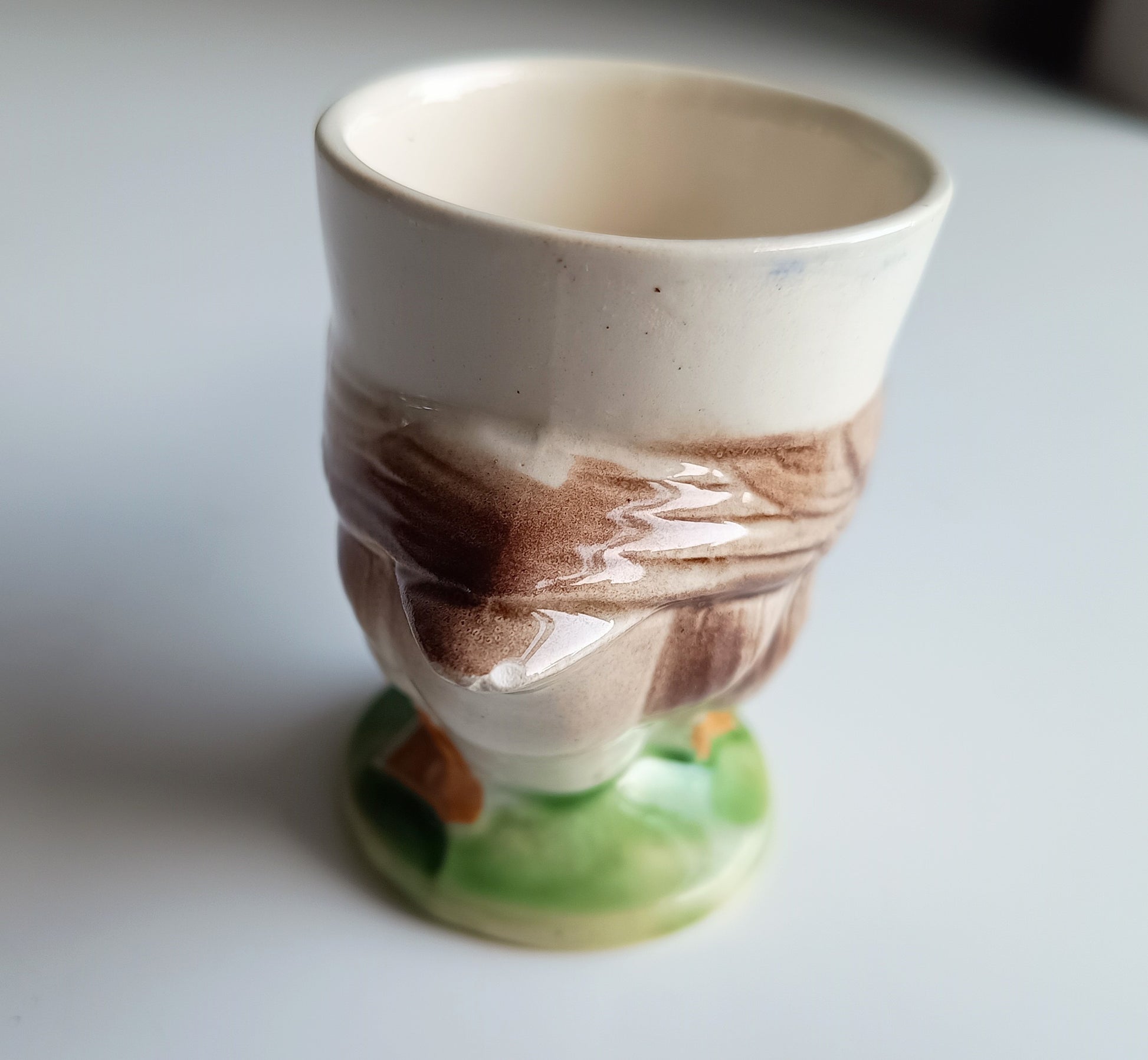 Vintage Sarreguemines Zoomorphic Majolica Egg: Cup Figural Goose