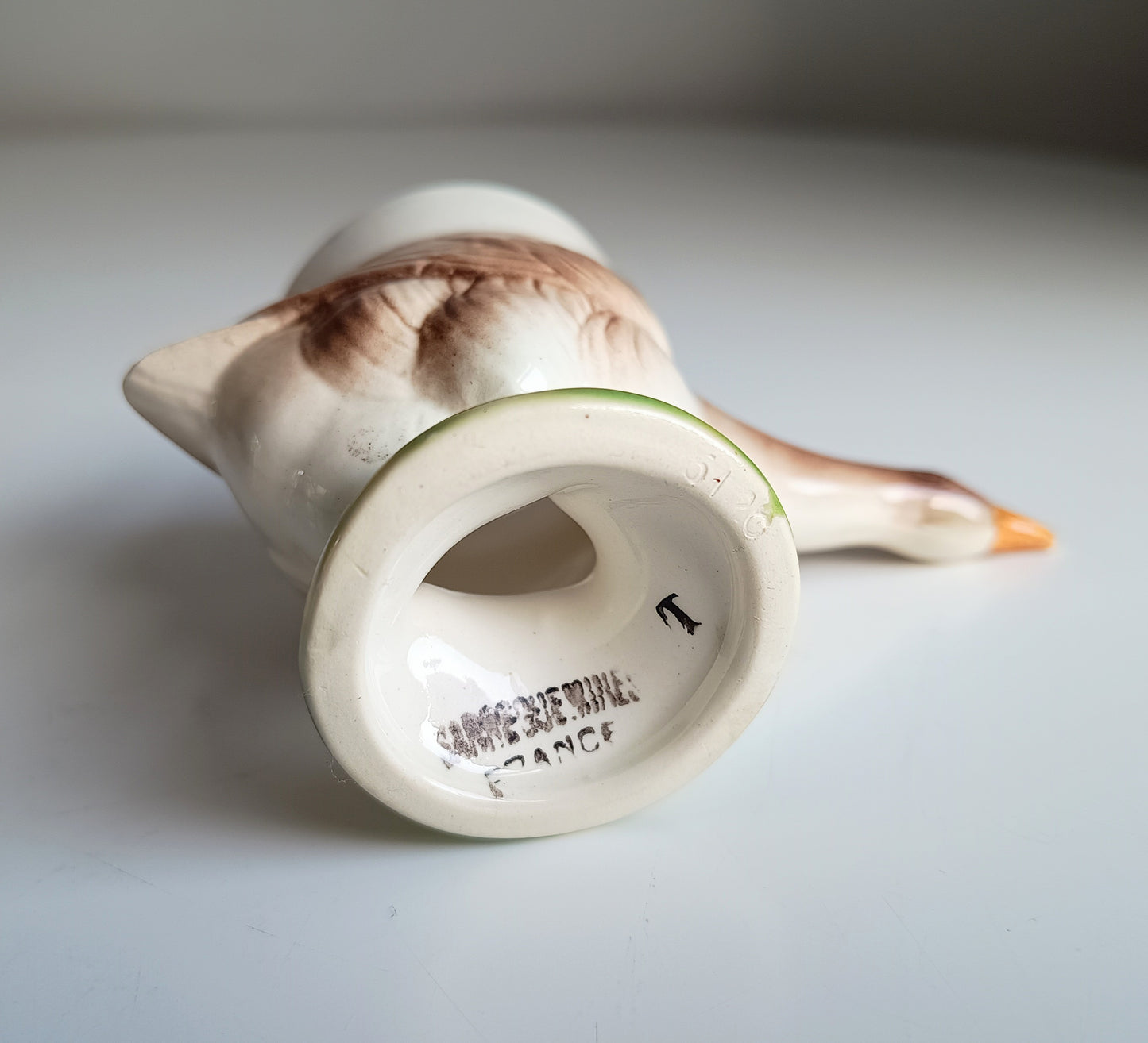 Vintage Sarreguemines Zoomorphic Majolica Egg: Cup Figural Goose