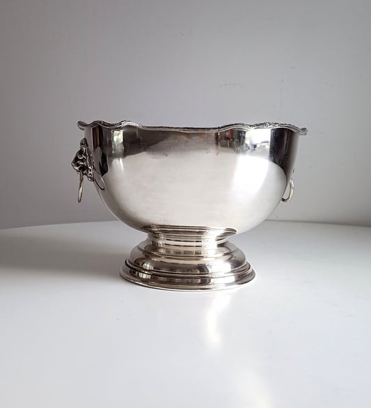 Vintage English Silver Plated Wine Cooler - Single Bottle, Lion Masks Handles