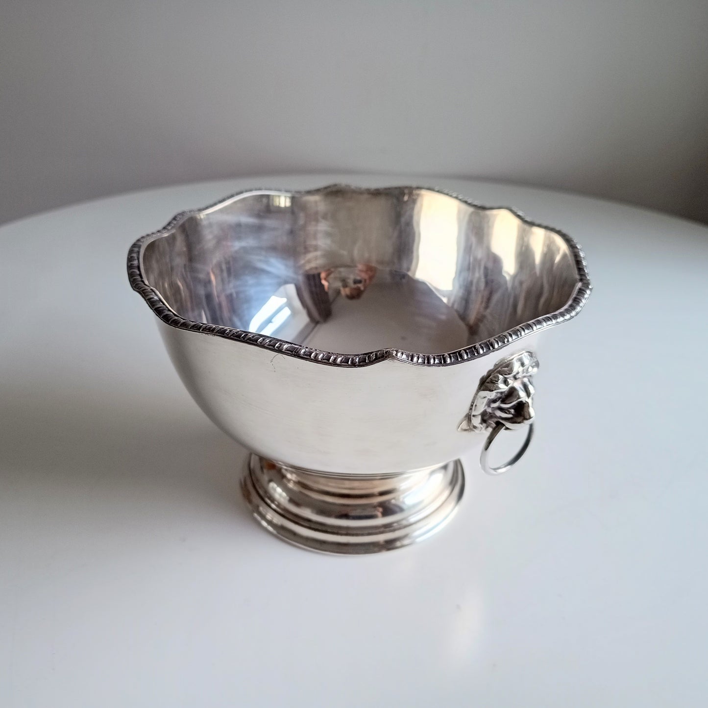 Vintage English Silver Plated Wine Cooler - Single Bottle, Lion Masks Handles