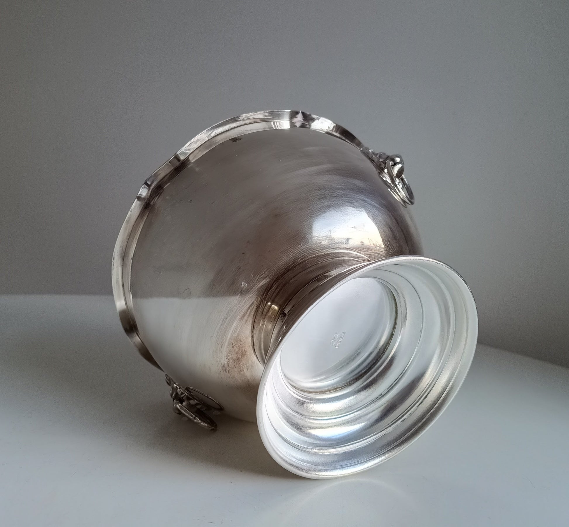 Vintage English Silver Plated Wine Cooler - Single Bottle, Lion Masks Handles