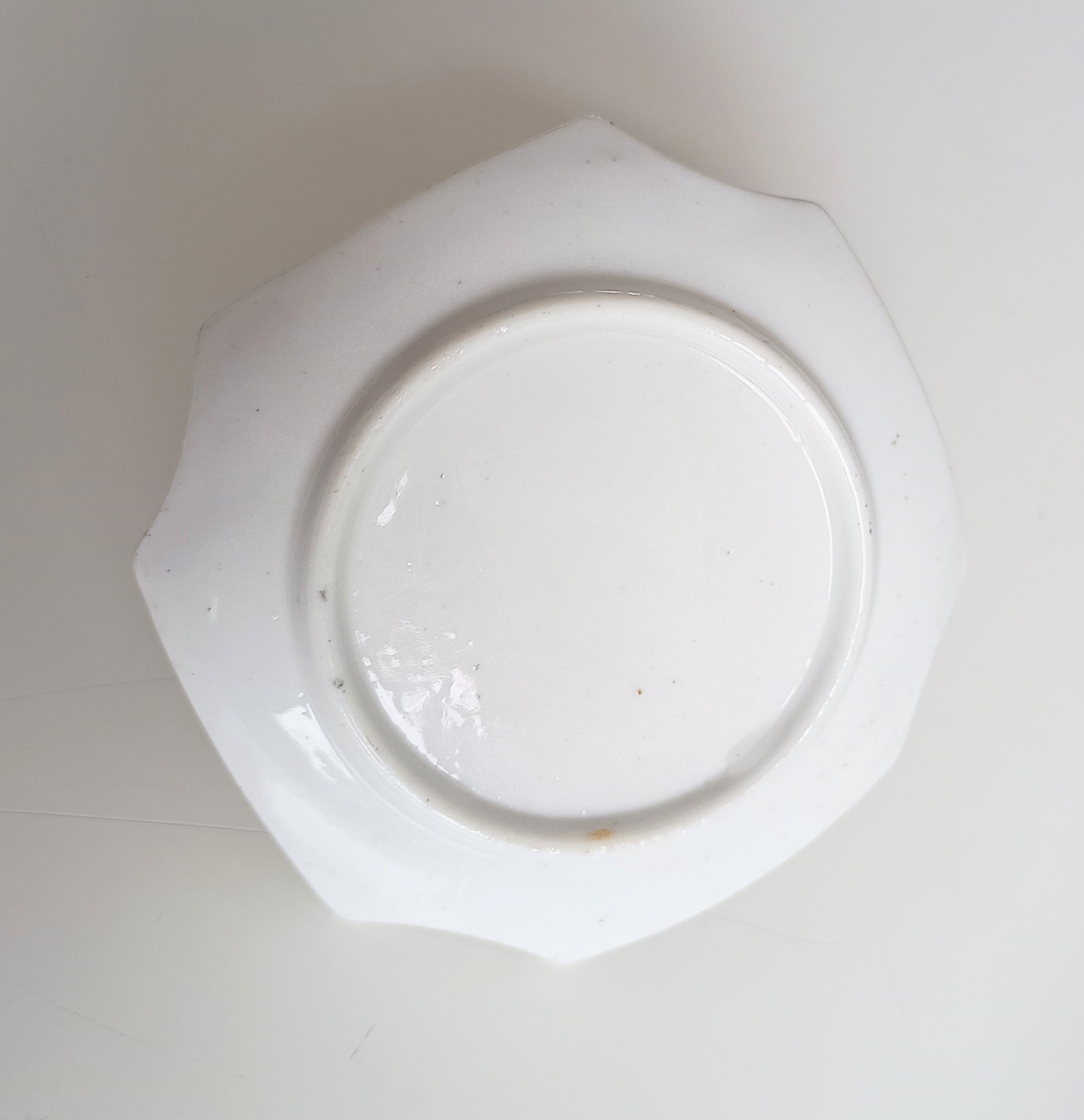 Small Antique Ceramic Edwardian Inkwell - Integrated Base, Hand Enamelled Decor