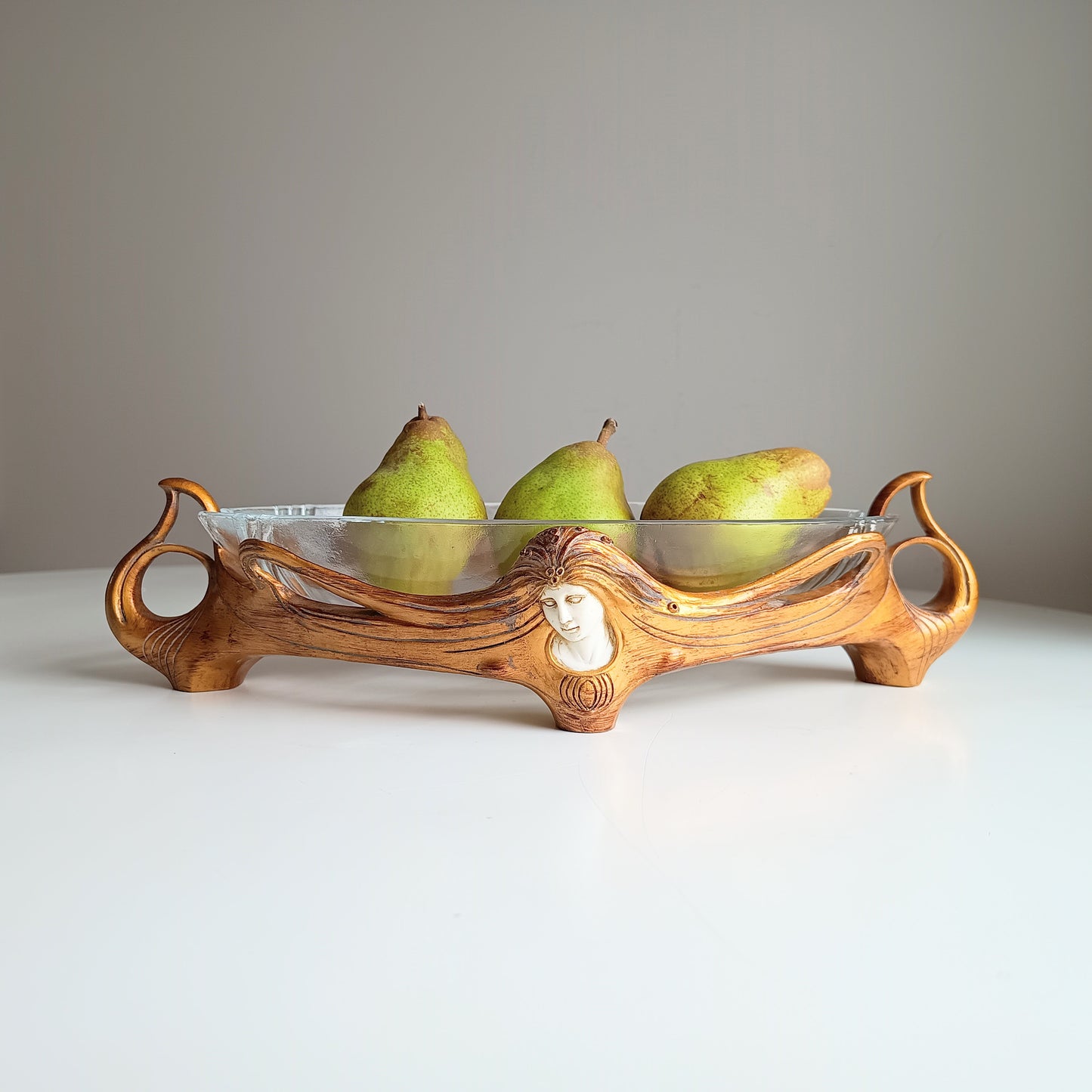 Art Nouveau Jugendstil Revival: Gilt Resin Base & Molded Glass Large Centrepiece Bowl in the style of Orivit and WMF