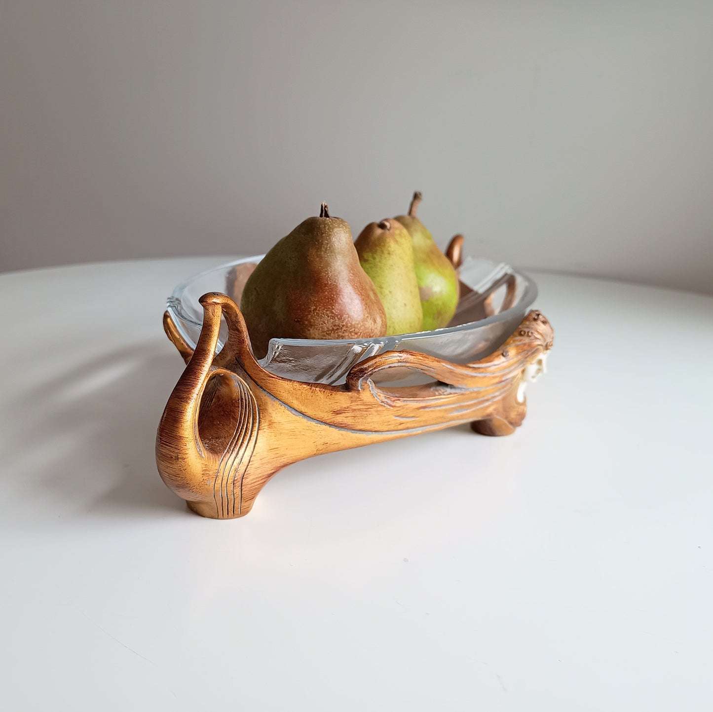 Art Nouveau Jugendstil Revival: Gilt Resin Base & Molded Glass Large Centrepiece Bowl in the style of Orivit and WMF