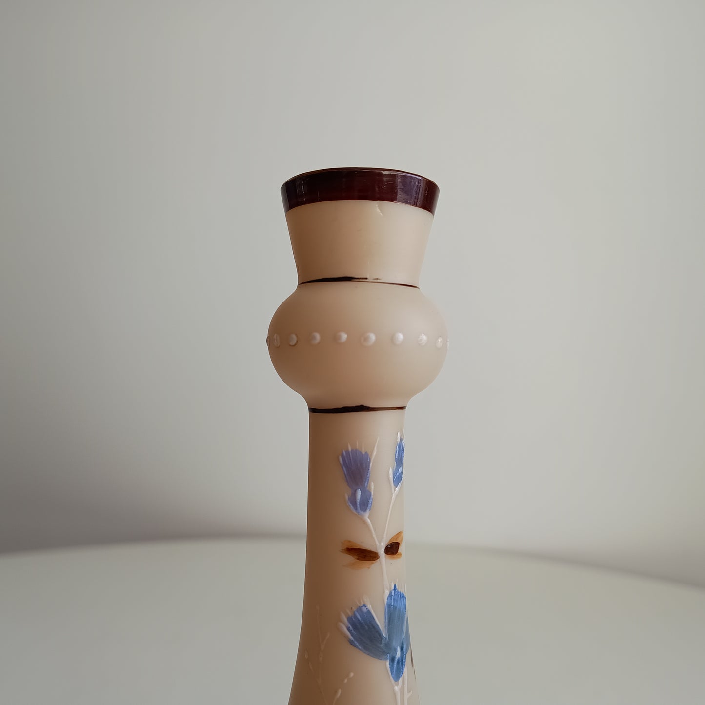 Art Nouveau Enamelled Satin Glass Vase: Cornflowers Decor, Bohemia c1890s