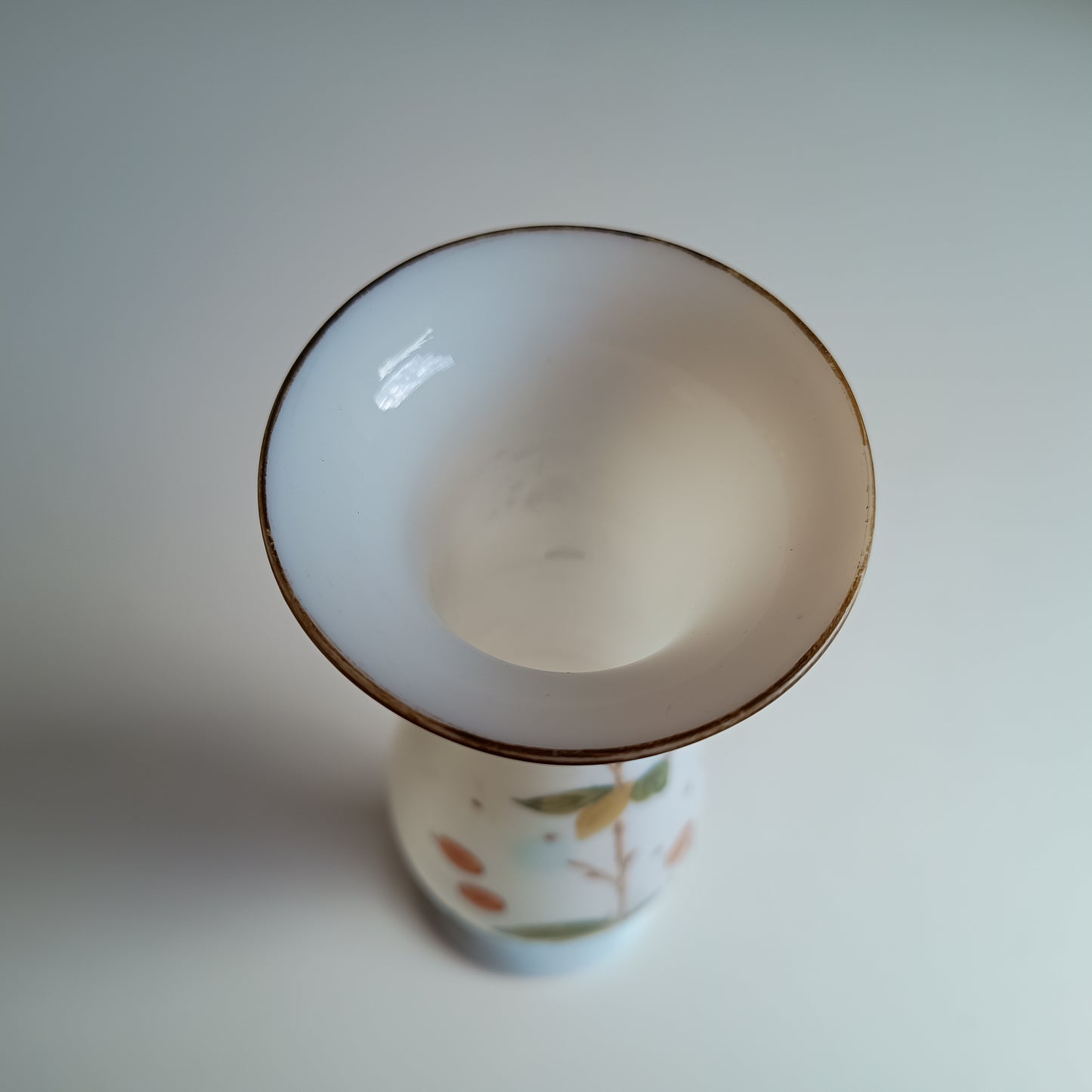 Art Nouveau Enamelled White Opaline Glass Vase: Aesthetic Movement, Berries Decor, Bohemia