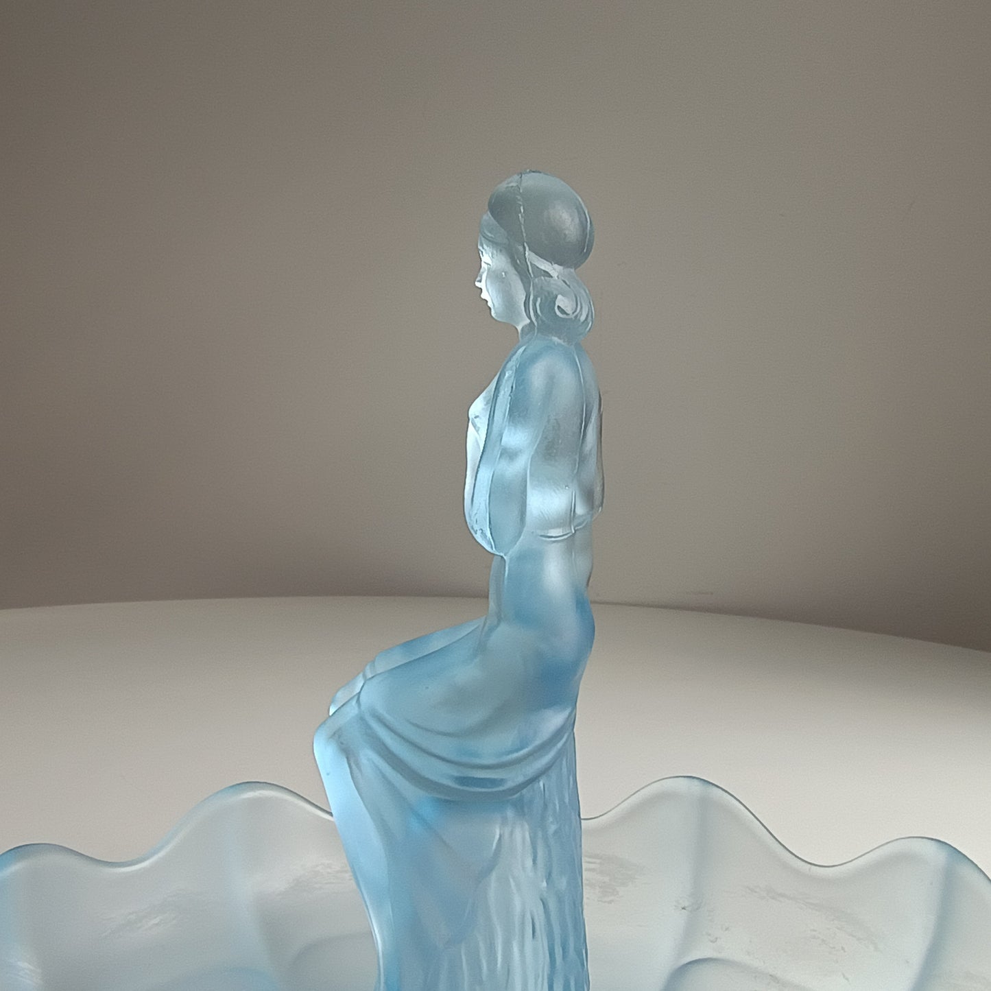 Vintage English Art Deco Pressed Glass Sculpture and Bowl: Flower Frog Centrepiece, Sowerby