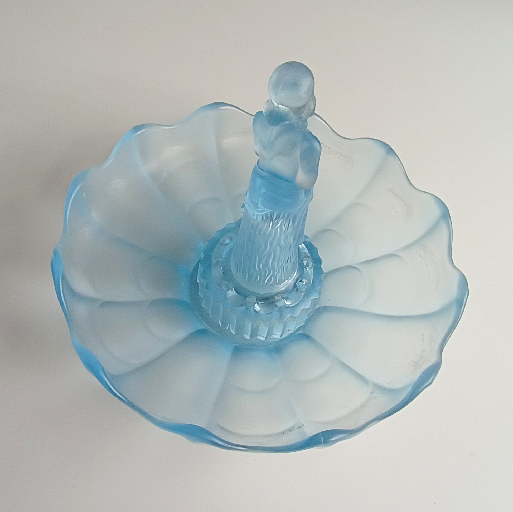 Vintage English Art Deco Pressed Glass Sculpture and Bowl: Flower Frog Centrepiece, Sowerby