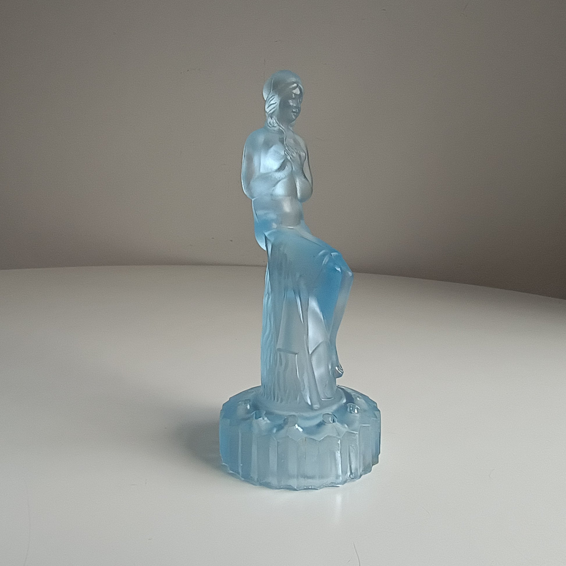 Vintage English Art Deco Pressed Glass Sculpture and Bowl: Flower Frog Centrepiece, Sowerby