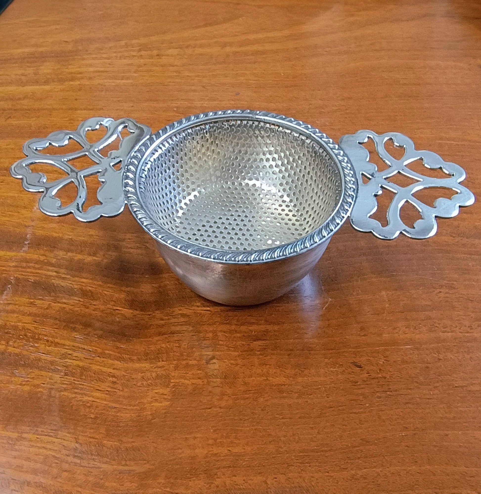 Vintage English Silver Plate Art Deco Two Part Tea Strainer