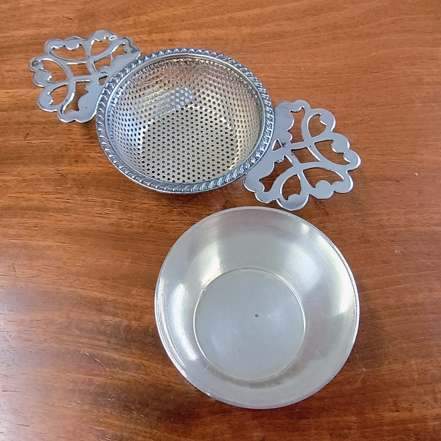 Vintage English Silver Plate Art Deco Two Part Tea Strainer