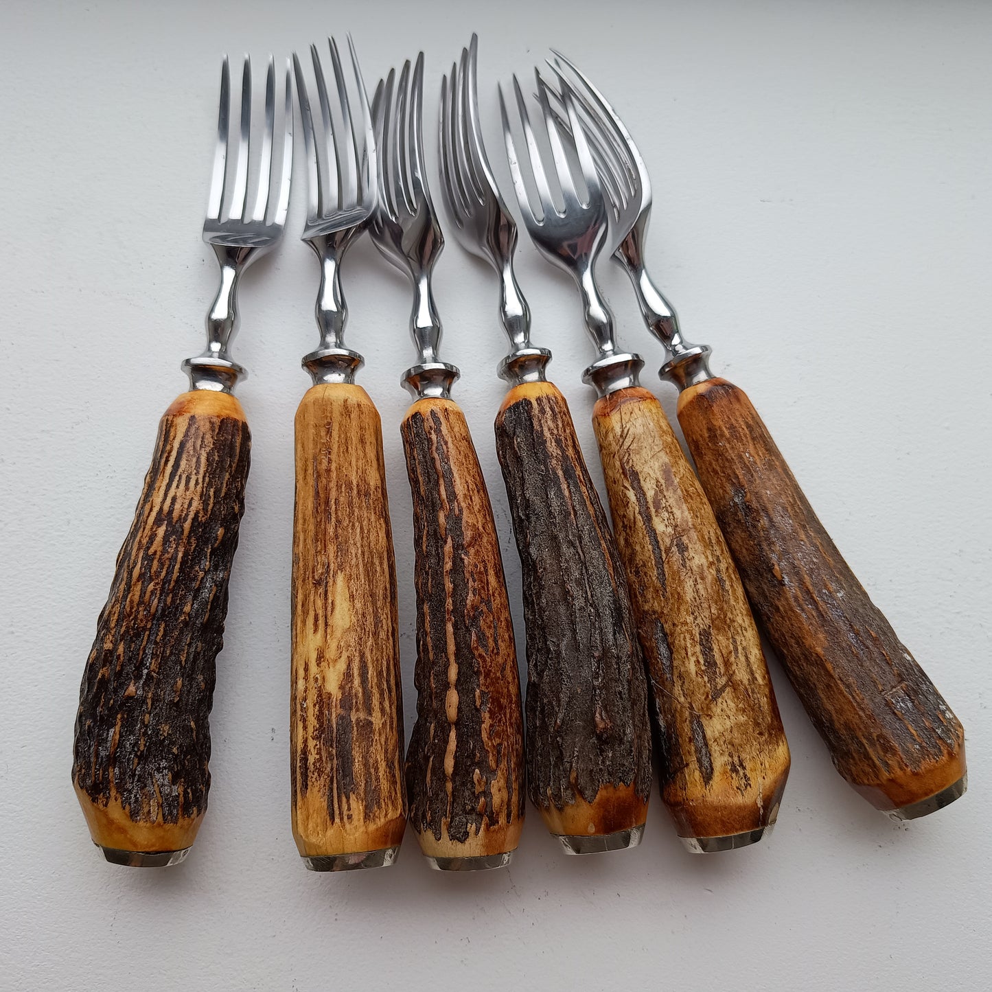 Traditional Steak Cutlery Set: Scottish Stag Antler Handles, Sheffield Steel, Original Box