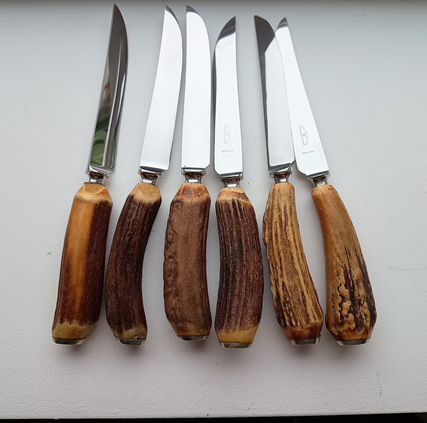 Traditional Steak Cutlery Set: Scottish Stag Antler Handles, Sheffield Steel, Original Box