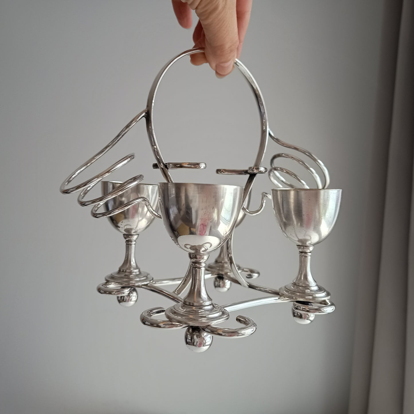 Art Nouveau Silver Plate Egg Cruet: Breakfast Serving Set, Christopher Dresser Style