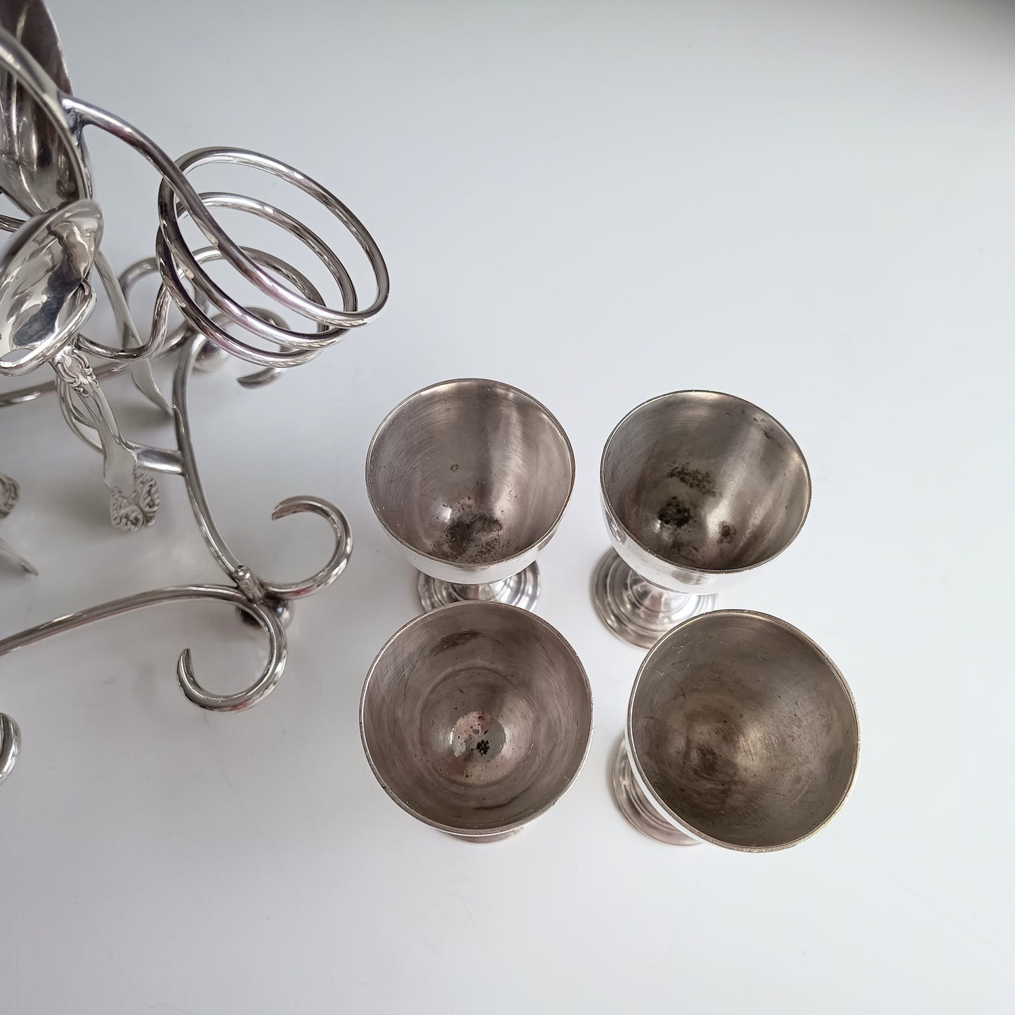 Art Nouveau Silver Plate Egg Cruet: Breakfast Serving Set, Christopher Dresser Style