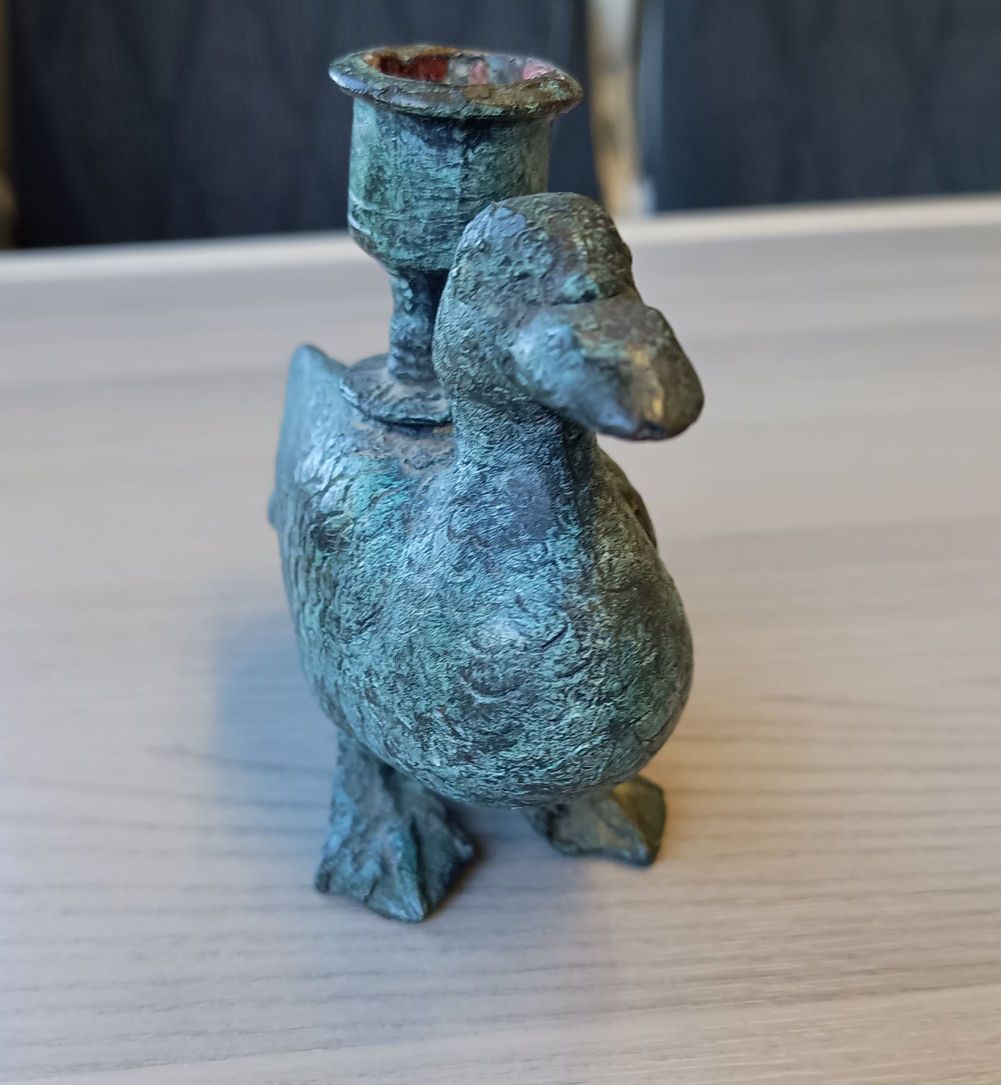 Antique Verdigris Bronze or Brass Zoomorphic Candle Holder