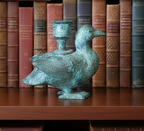 Antique Verdigris Bronze or Brass Zoomorphic Candle Holder