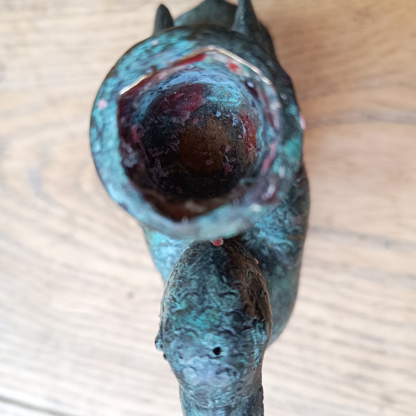 Antique Verdigris Bronze or Brass Zoomorphic Candle Holder