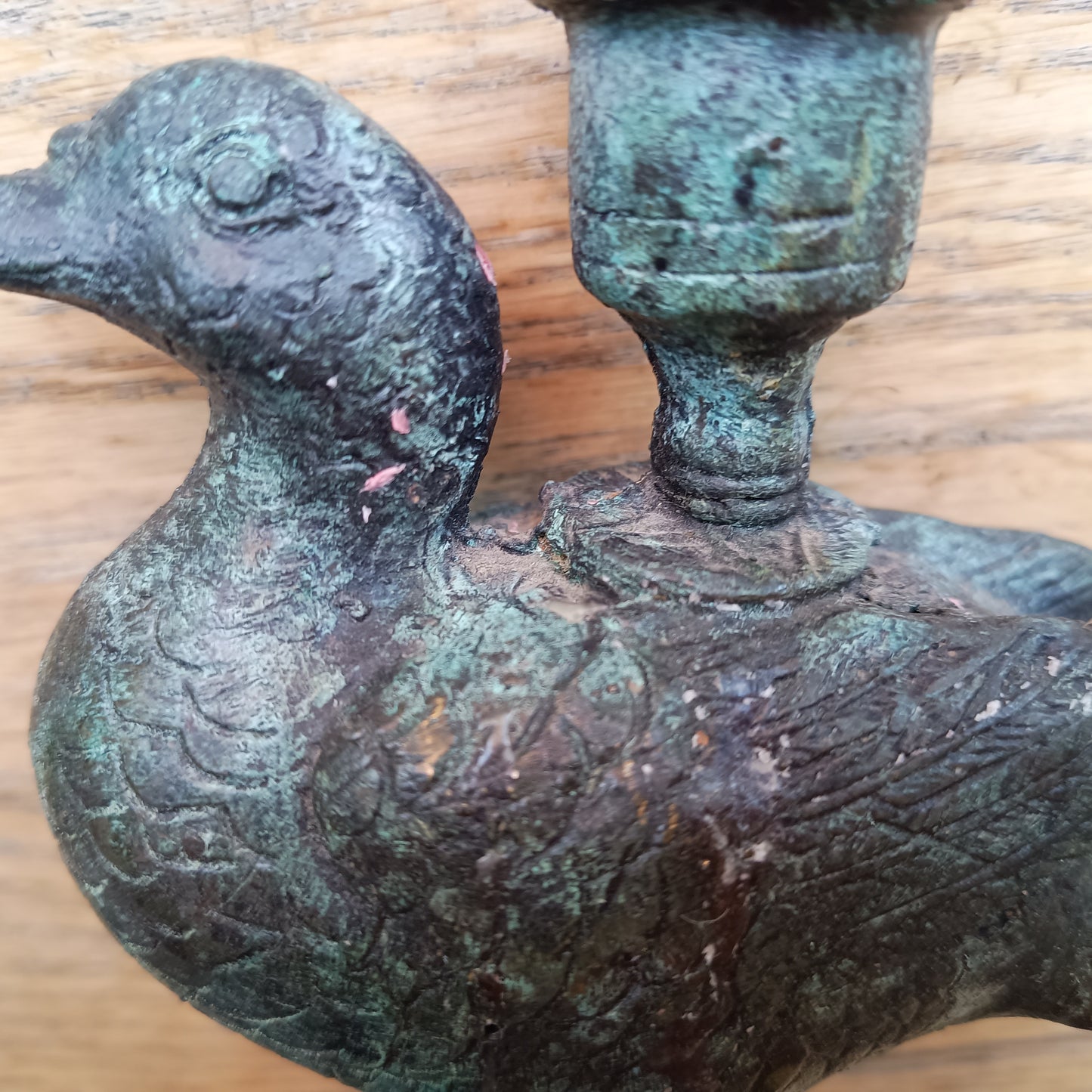 Antique Verdigris Bronze or Brass Zoomorphic Candle Holder