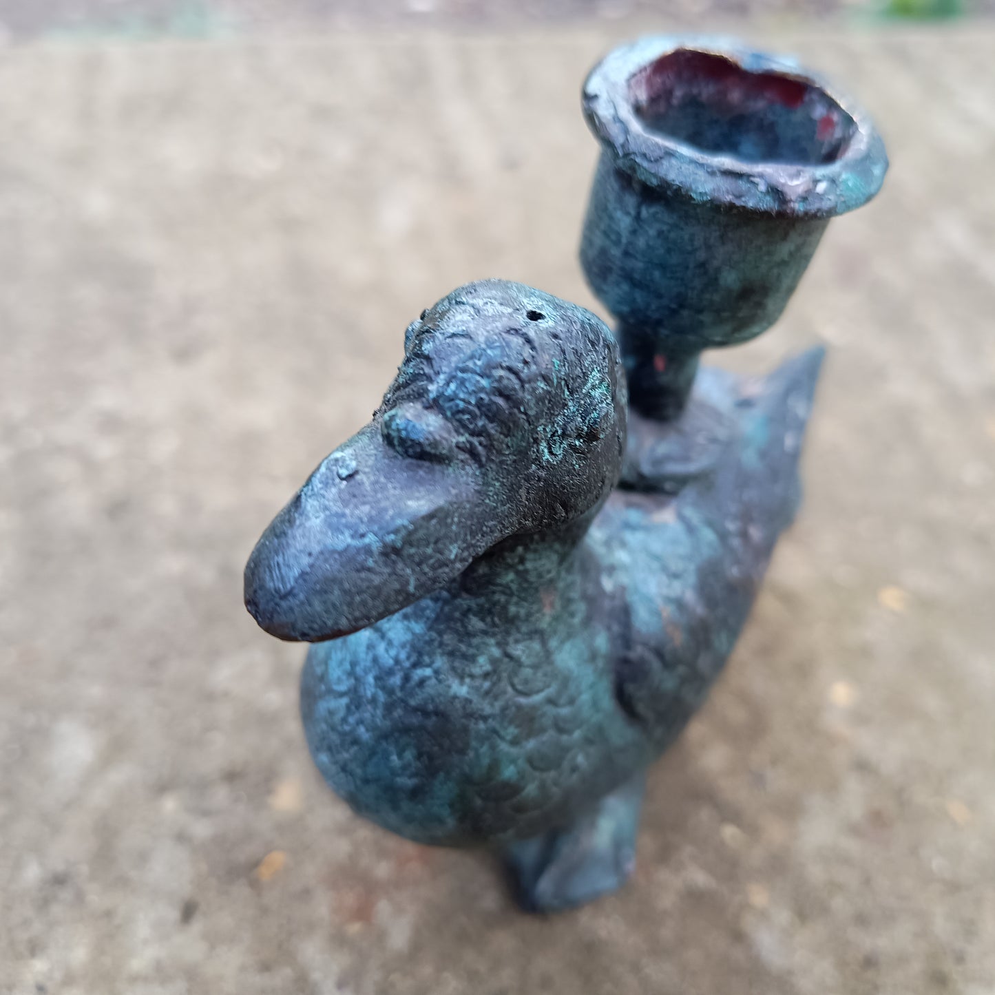 Antique Verdigris Bronze or Brass Zoomorphic Candle Holder