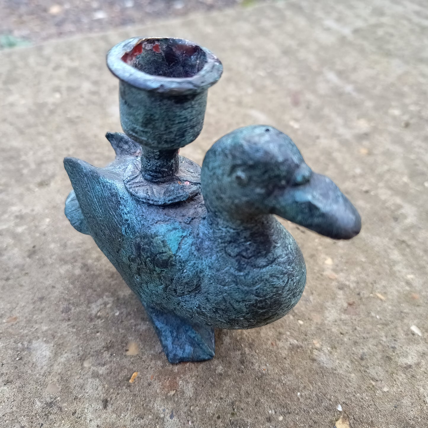 Antique Verdigris Bronze or Brass Zoomorphic Candle Holder