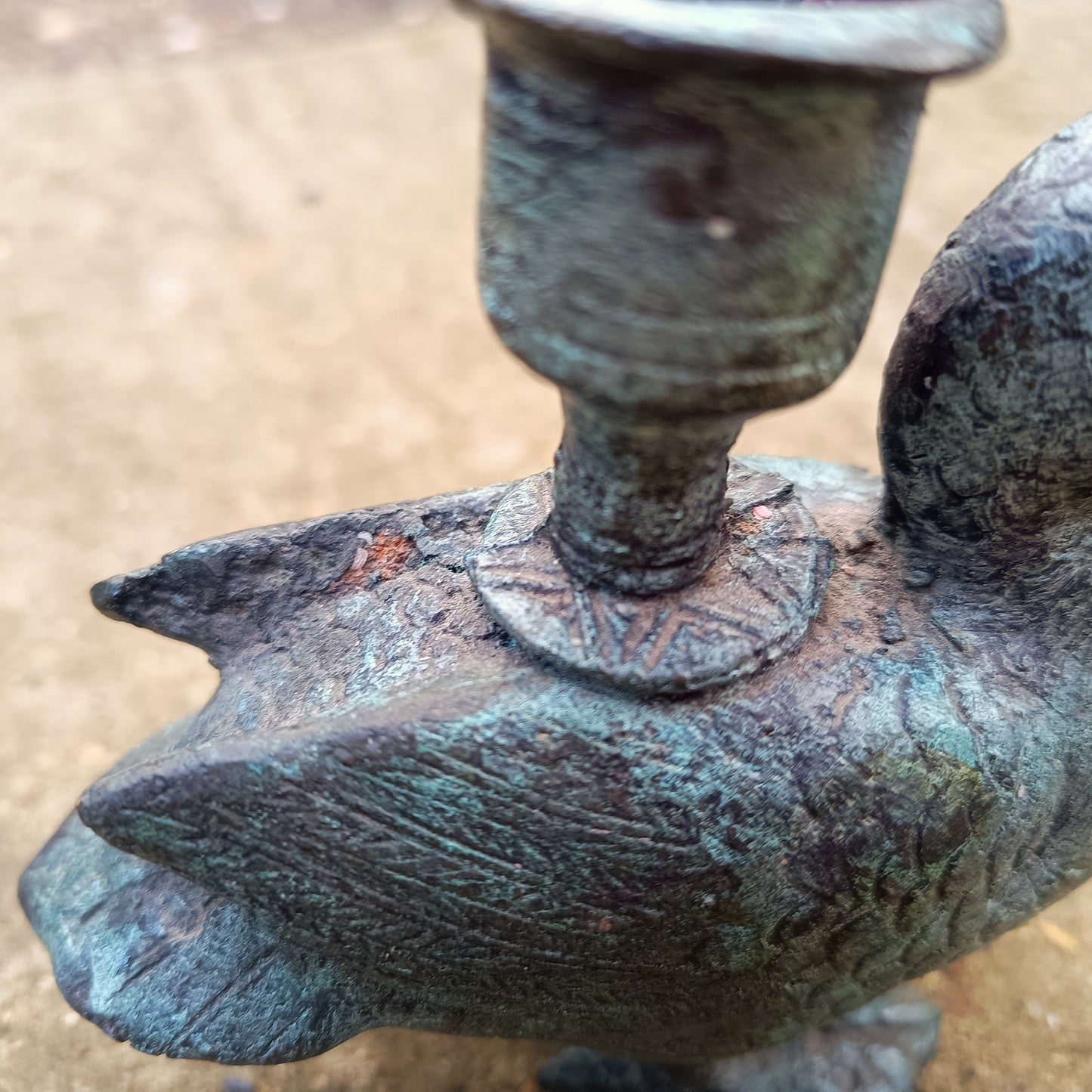 Antique Verdigris Bronze or Brass Zoomorphic Candle Holder