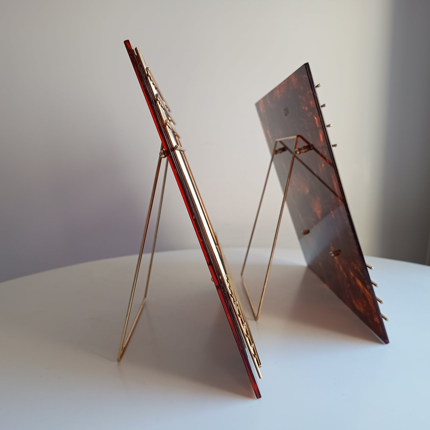 Pair of Large Vintage Sculptural Midcentury Faux Tortoiseshell Lucite Tabletop Frames in the style of Christian Dior Home