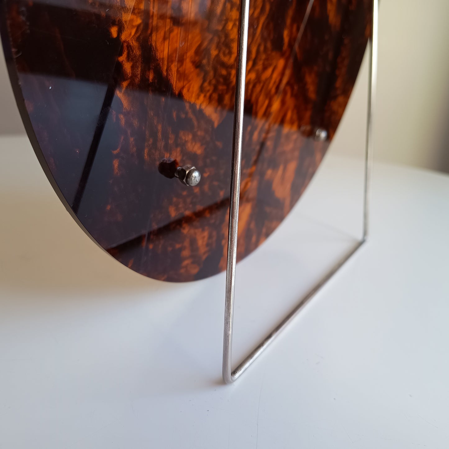 Large Vintage Midcentury Modern Round Tortoiseshell Lucite Tabletop Frame in the style of Christian Dior Home