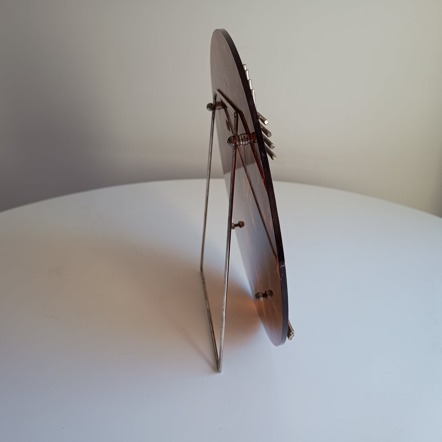 Large Vintage Midcentury Modern Round Tortoiseshell Lucite Tabletop Frame in the style of Christian Dior Home