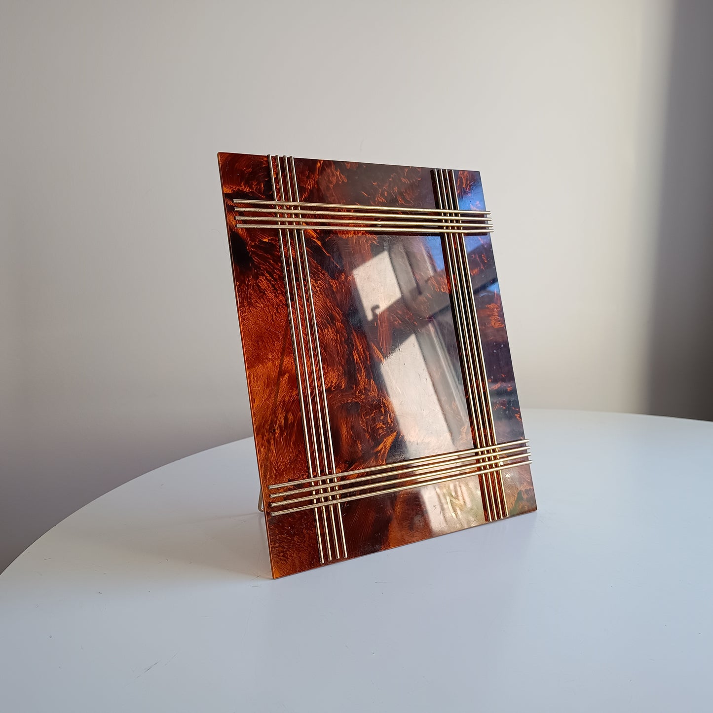 Large Vintage Midcentury Modern Tortoiseshell Lucite Tabletop Frame in the style of Christian Dior Home