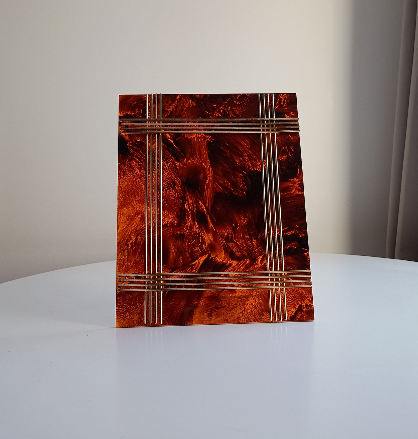 Large Vintage Midcentury Modern Tortoiseshell Lucite Tabletop Frame in the style of Christian Dior Home