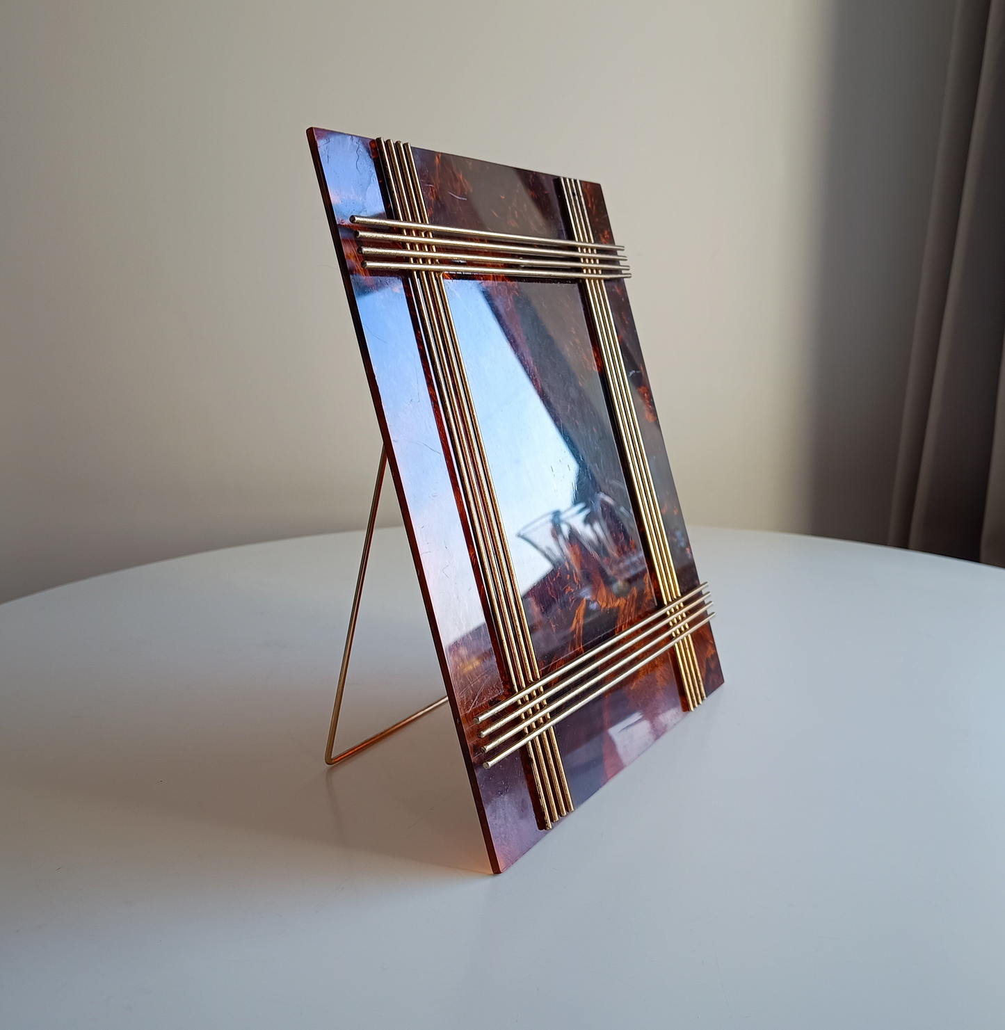 Large Vintage Midcentury Modern Tortoiseshell Lucite Tabletop Frame in the style of Christian Dior Home