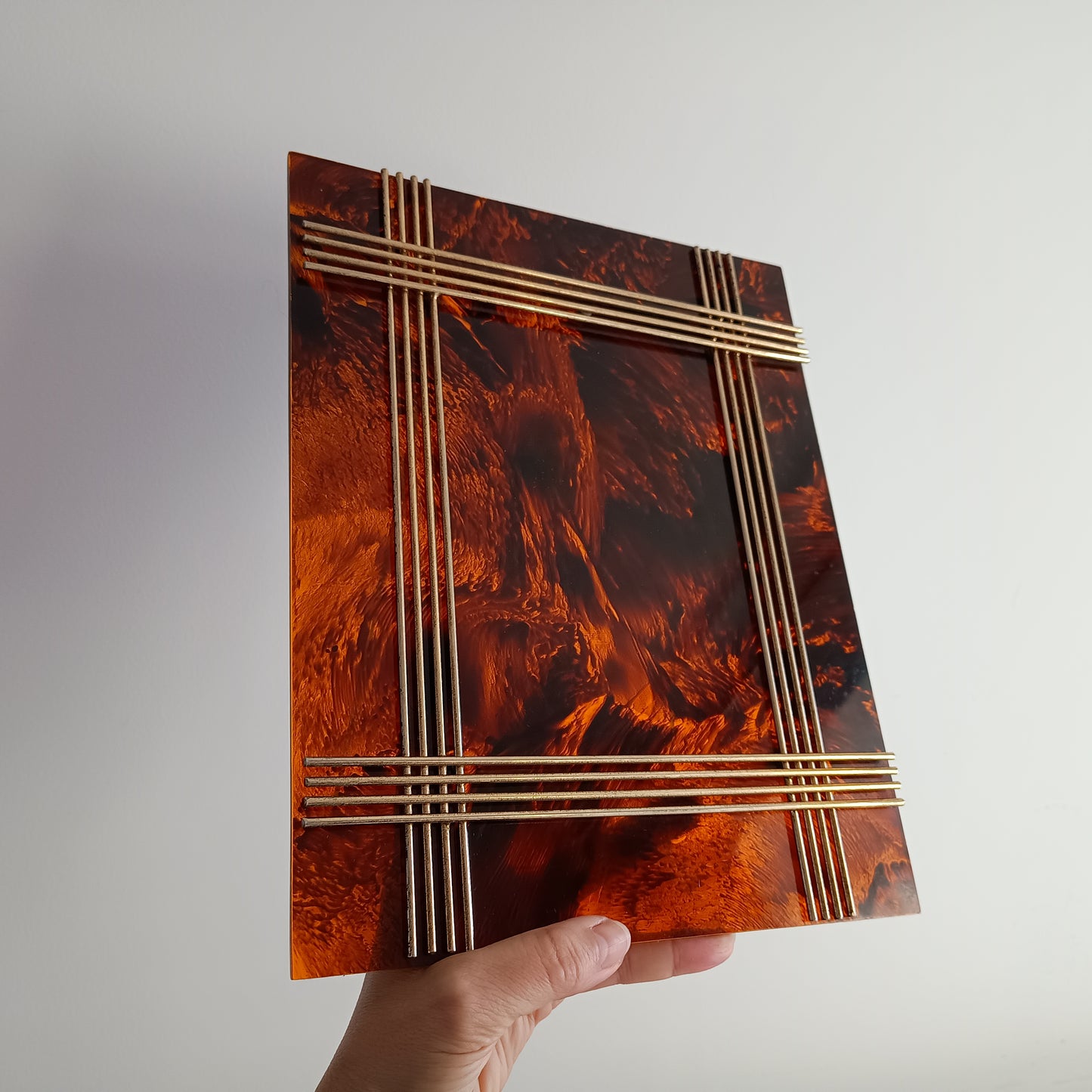 Large Vintage Midcentury Modern Tortoiseshell Lucite Tabletop Frame in the style of Christian Dior Home