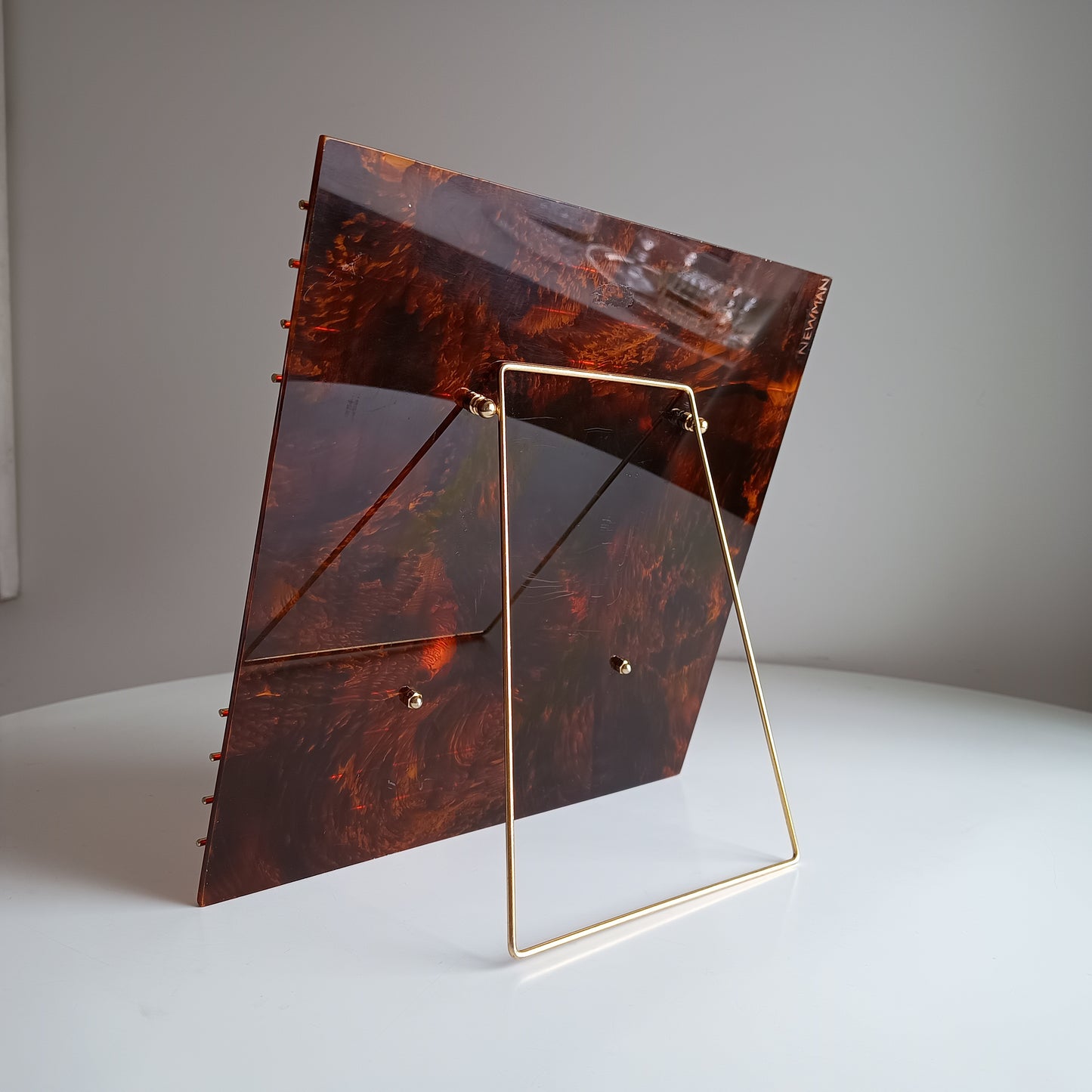 Pair of Large Vintage Sculptural Midcentury Faux Tortoiseshell Lucite Tabletop Frames in the style of Christian Dior Home