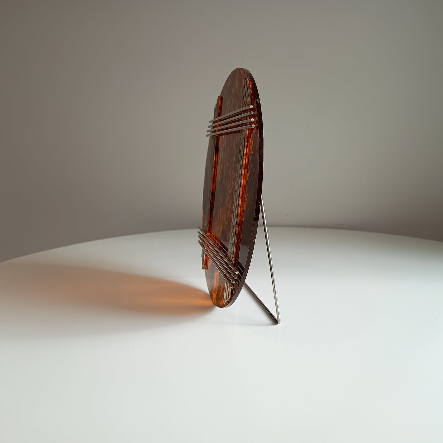 Large Vintage Midcentury Modern Round Tortoiseshell Lucite Tabletop Frame in the style of Christian Dior Home