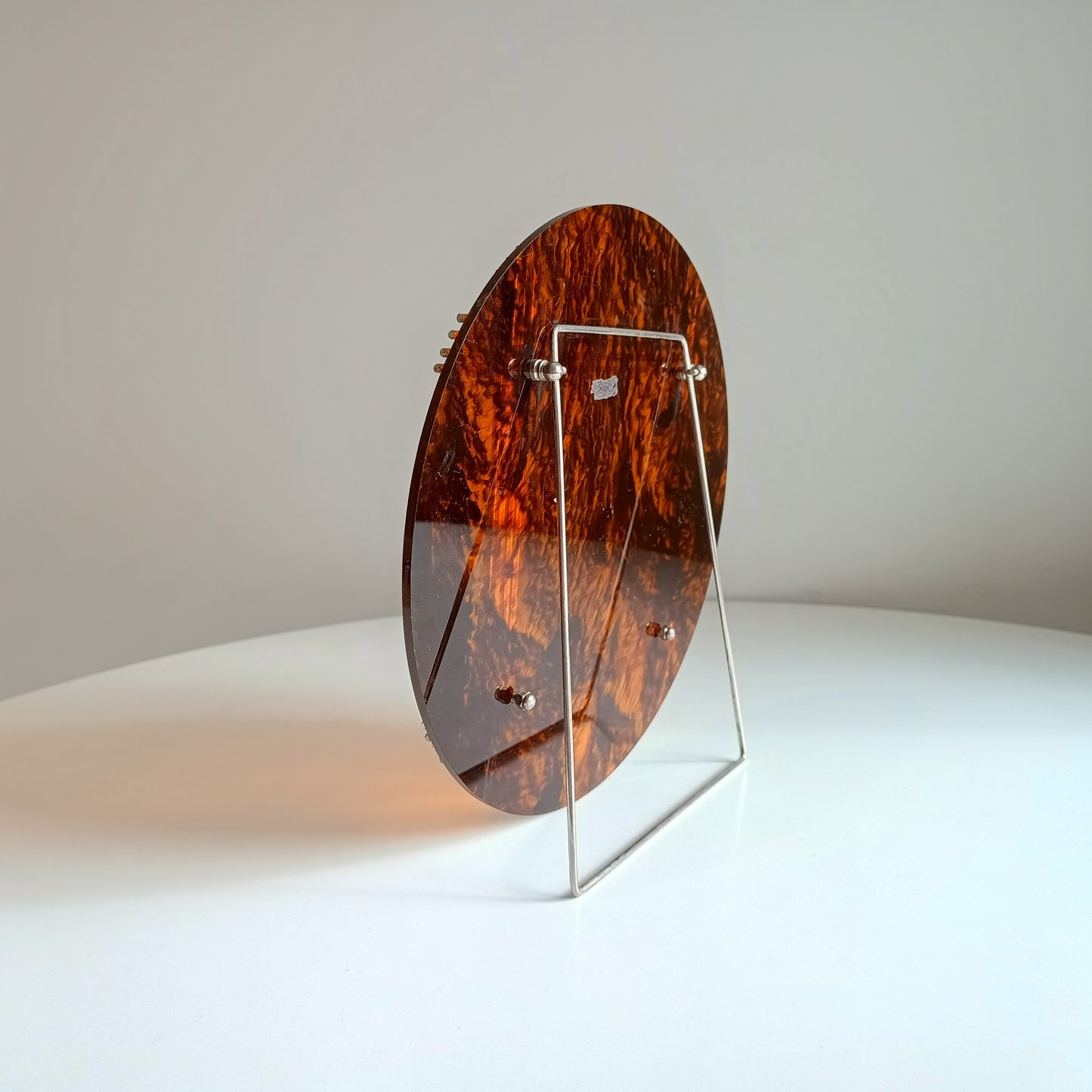 Large Vintage Midcentury Modern Round Tortoiseshell Lucite Tabletop Frame in the style of Christian Dior Home
